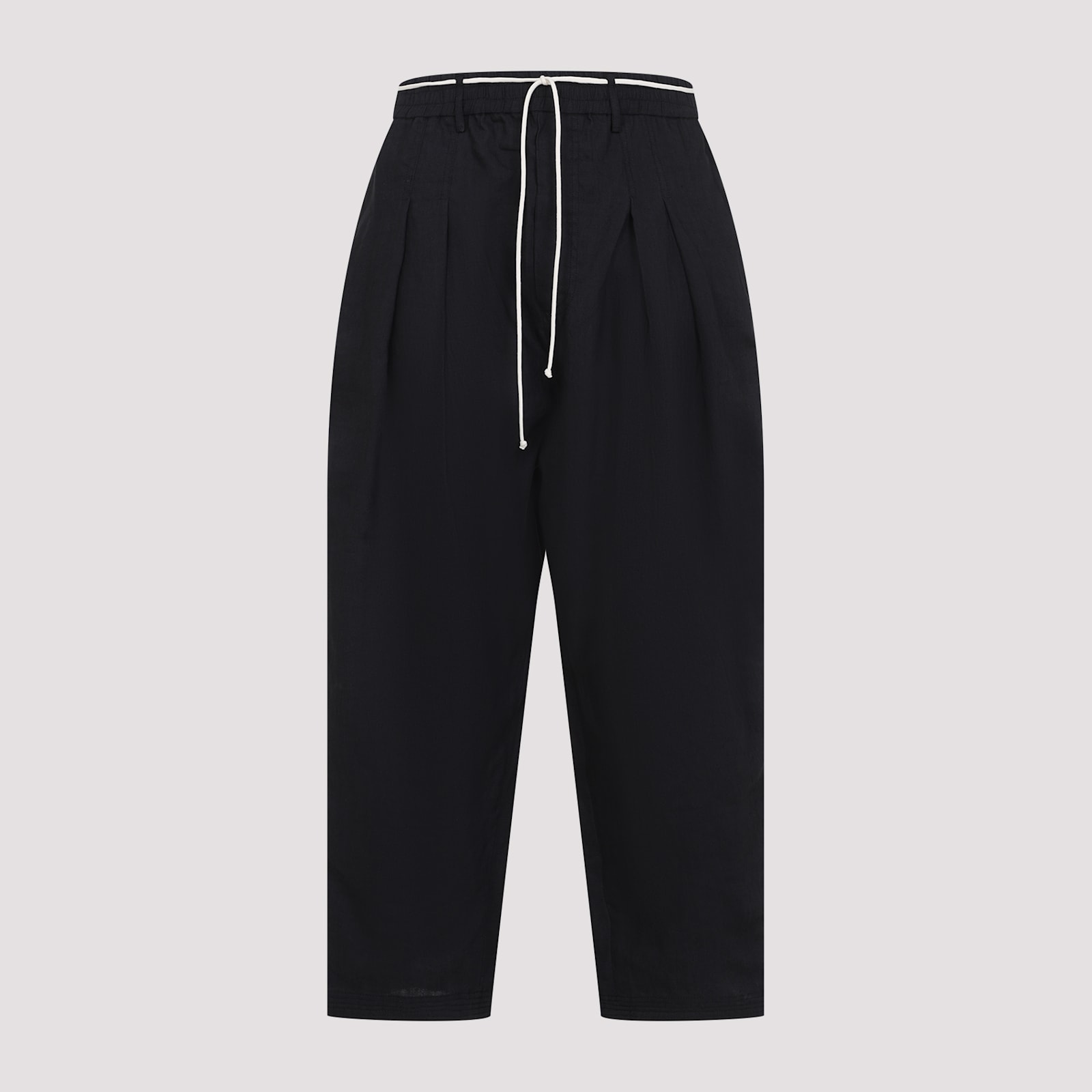 Mordecai Black Virgin Wool Pleated Drawstring Structured Wool Trousers In Black