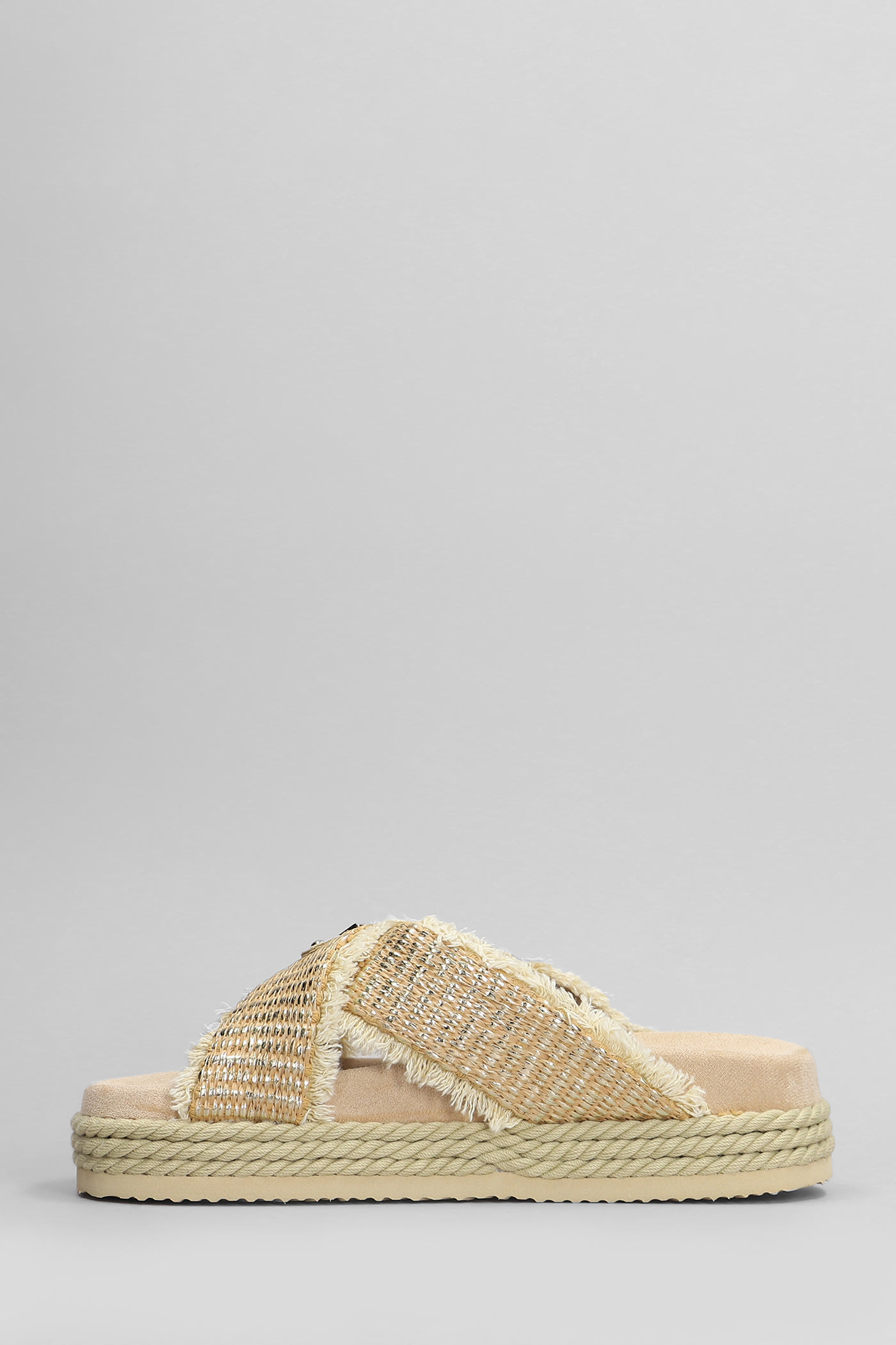 MOU CRISSCROSS FLATS IN BEIGE RAFFIA