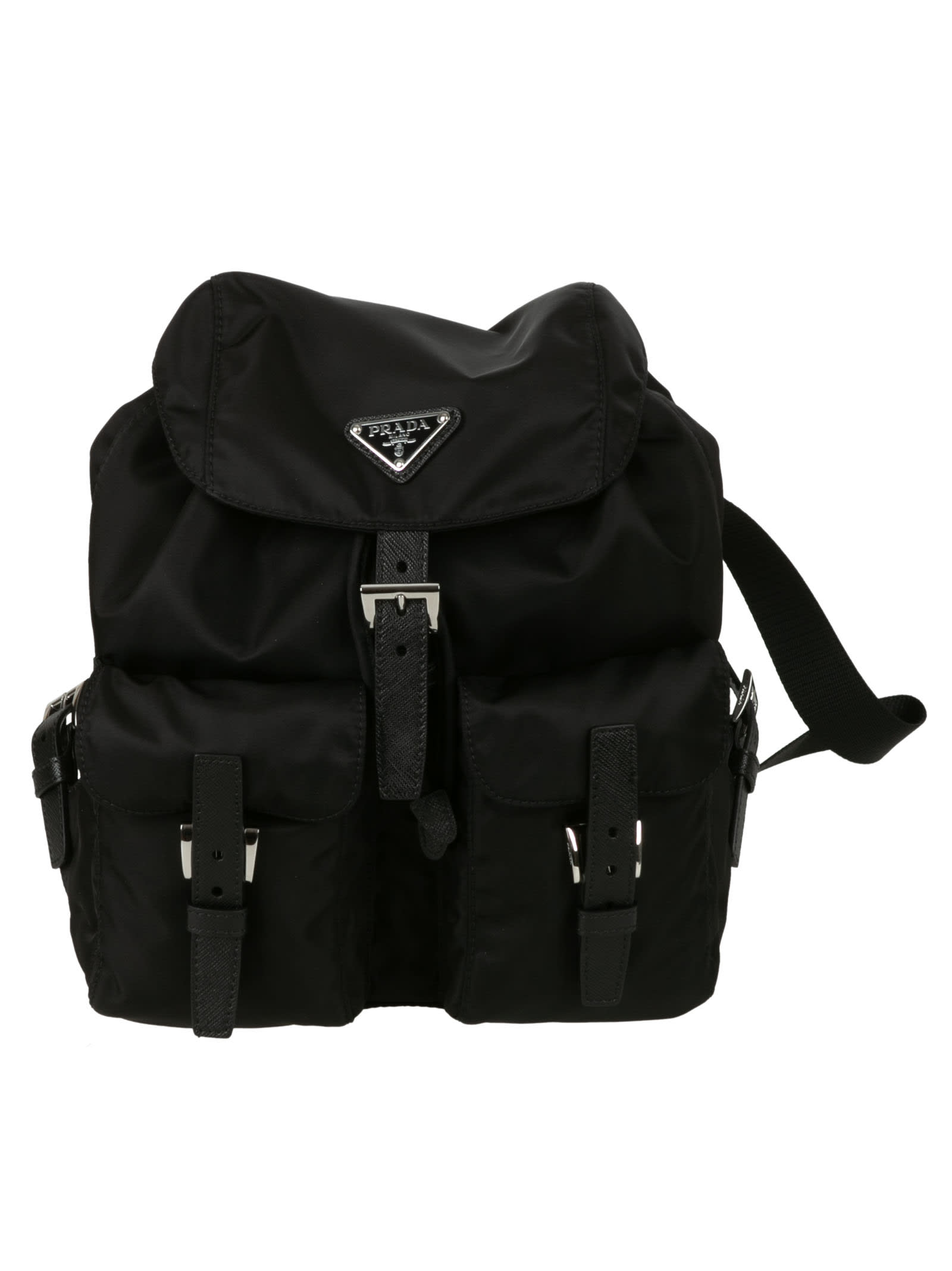 Prada Triangle Logo Patched Buckled Backpack