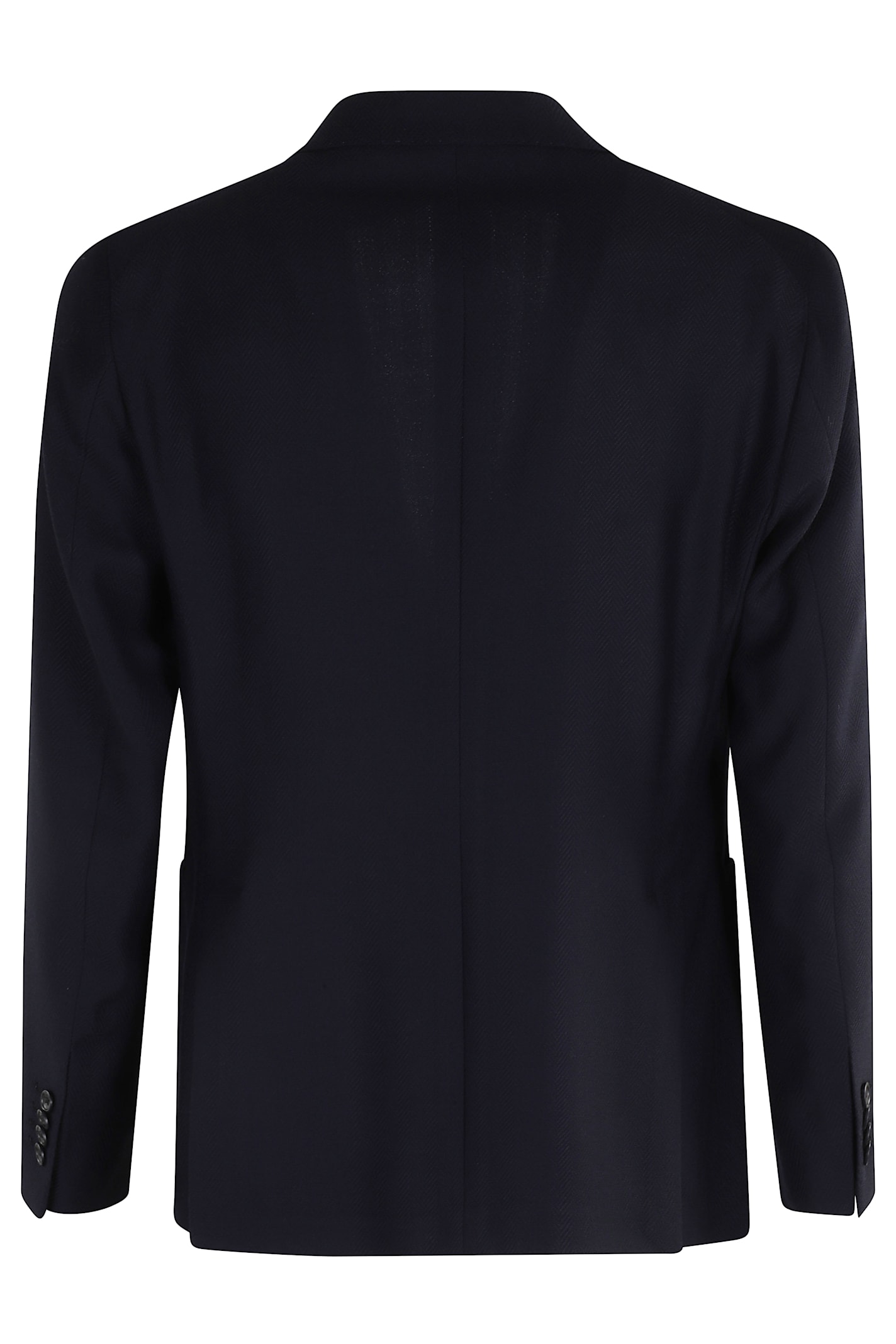 Tagliatore Herringbone Wool Jacket With Reverse Neckline In Blue