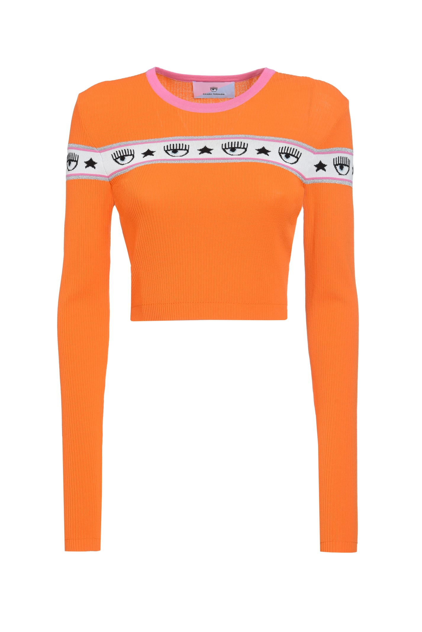 Chiara Ferragni Long-sleeved Form-fitting Crop Top With Logomania Detail
