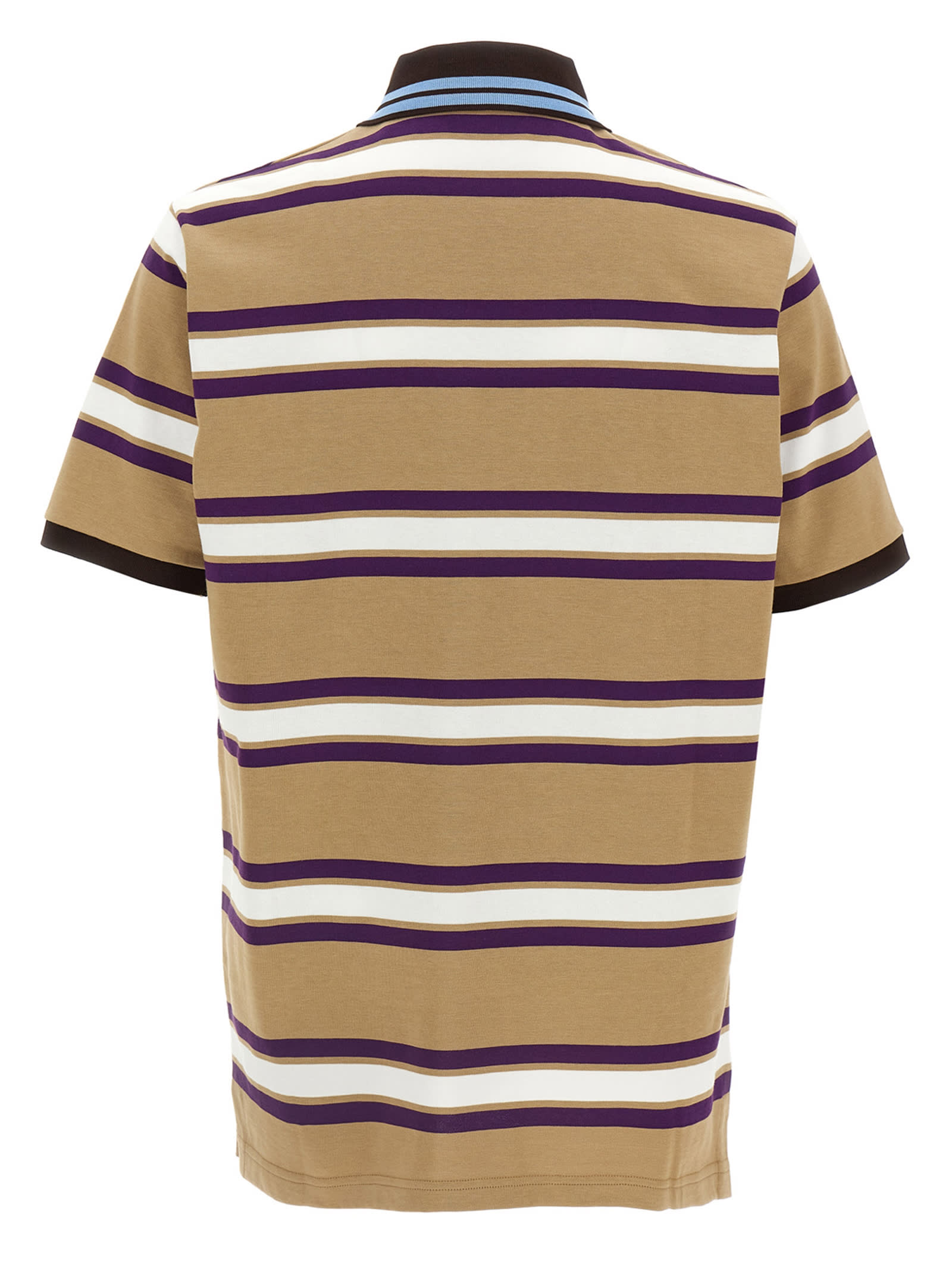 Gucci Beige Polo Shirt With Logo Imprinted On The Front And All-over Striped Motif In Cotton Man In Brown