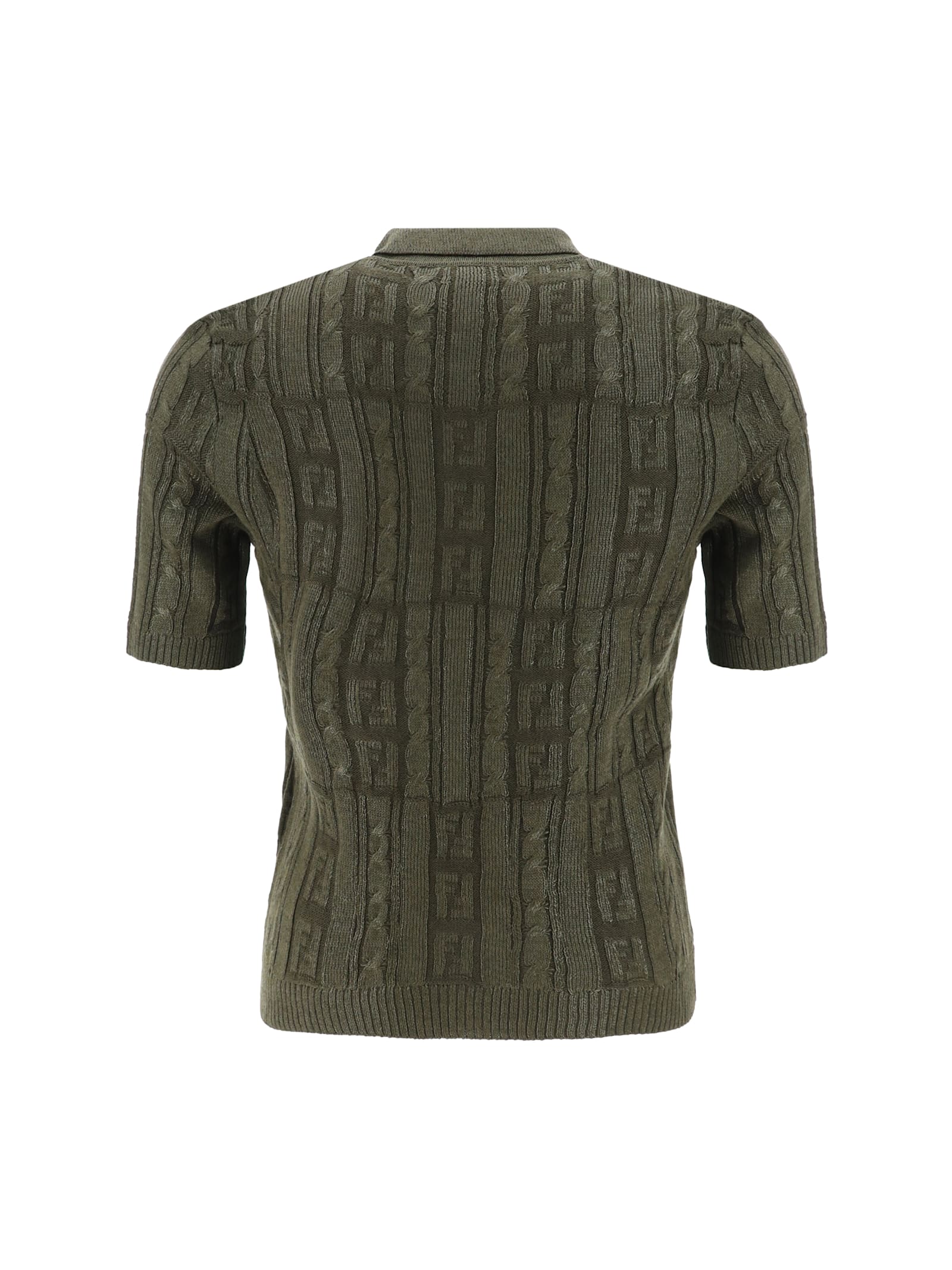 Fendi Ff Wool Blend Lurex Polo In Green