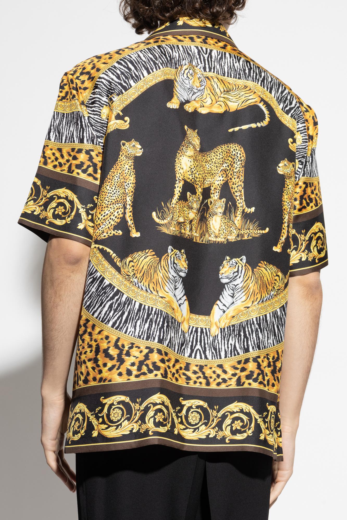 Versace Leopard Printed Short-sleeved Shirt In Multi