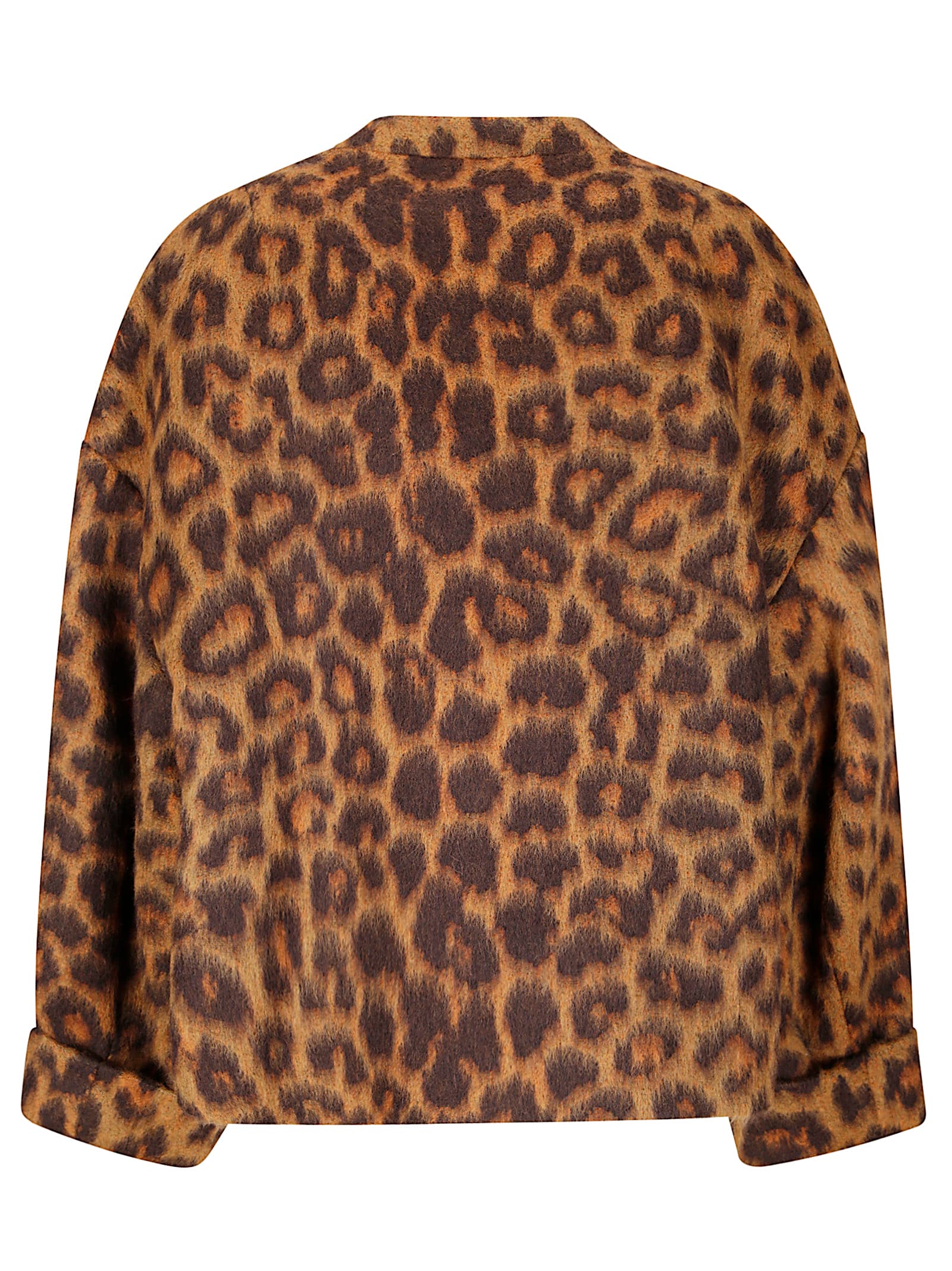 Alberto Biani Leopard-print Button Jacket In Brown