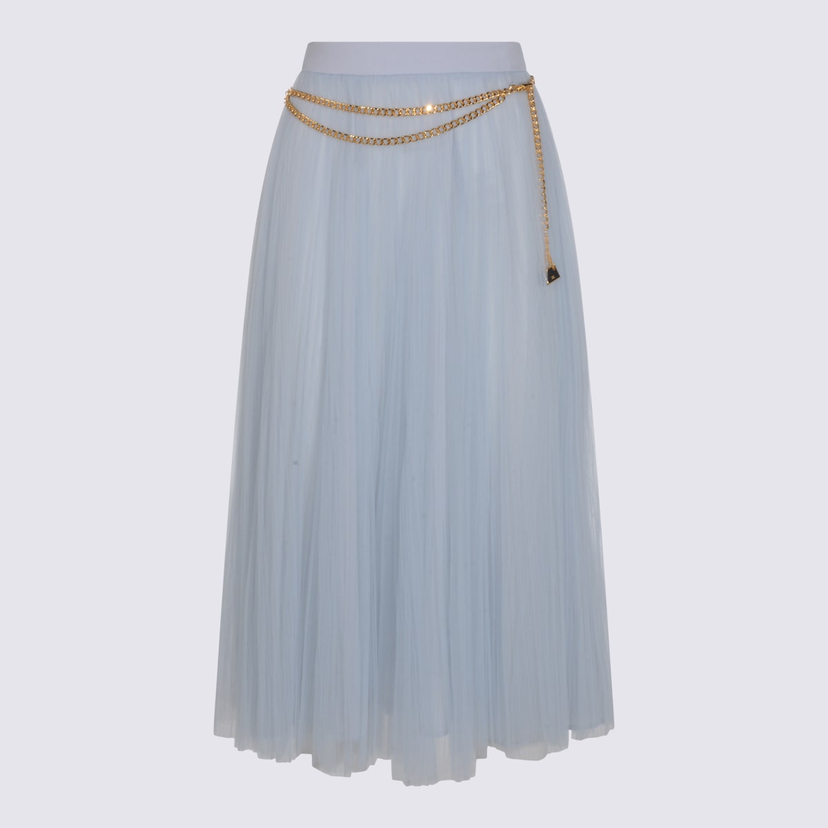 Elisabetta Franchi Midi Skirt With Gold Chain And Pleats In Silver