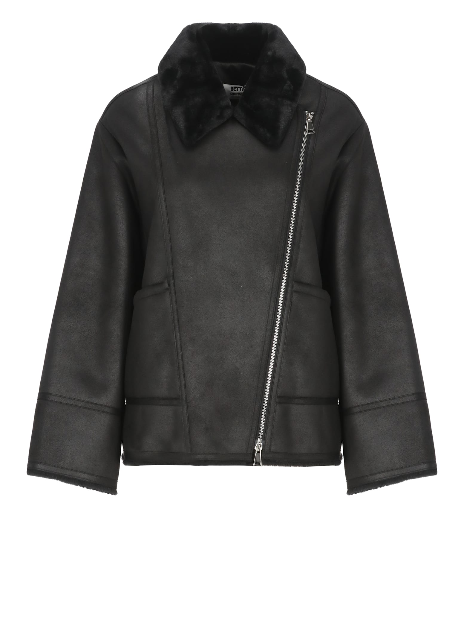 Betta Corradi Faux-fur Collar Zip-up Jacket In Black