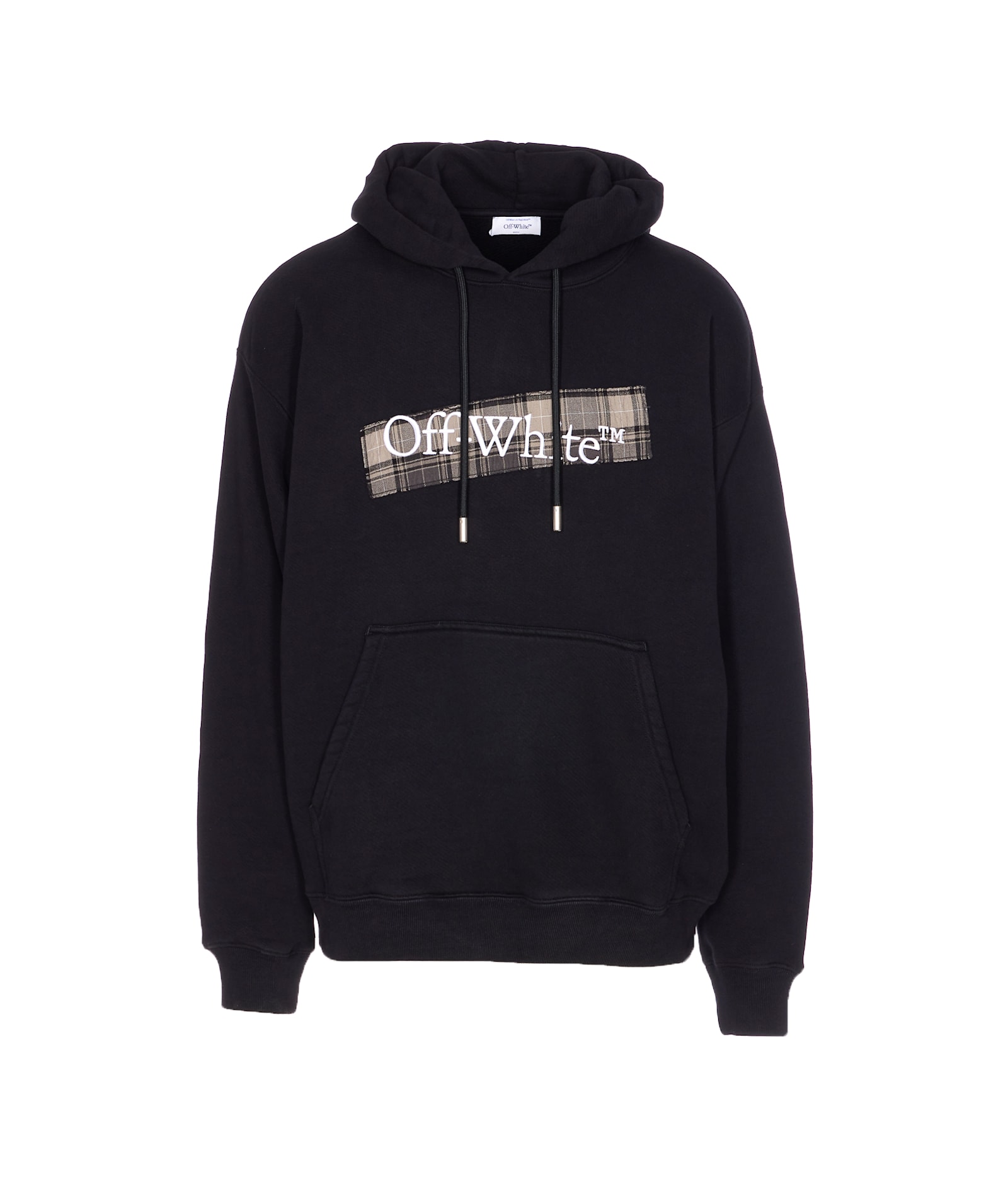 Off-white Flannel Diag Skate Drawstring Hoodie In Black