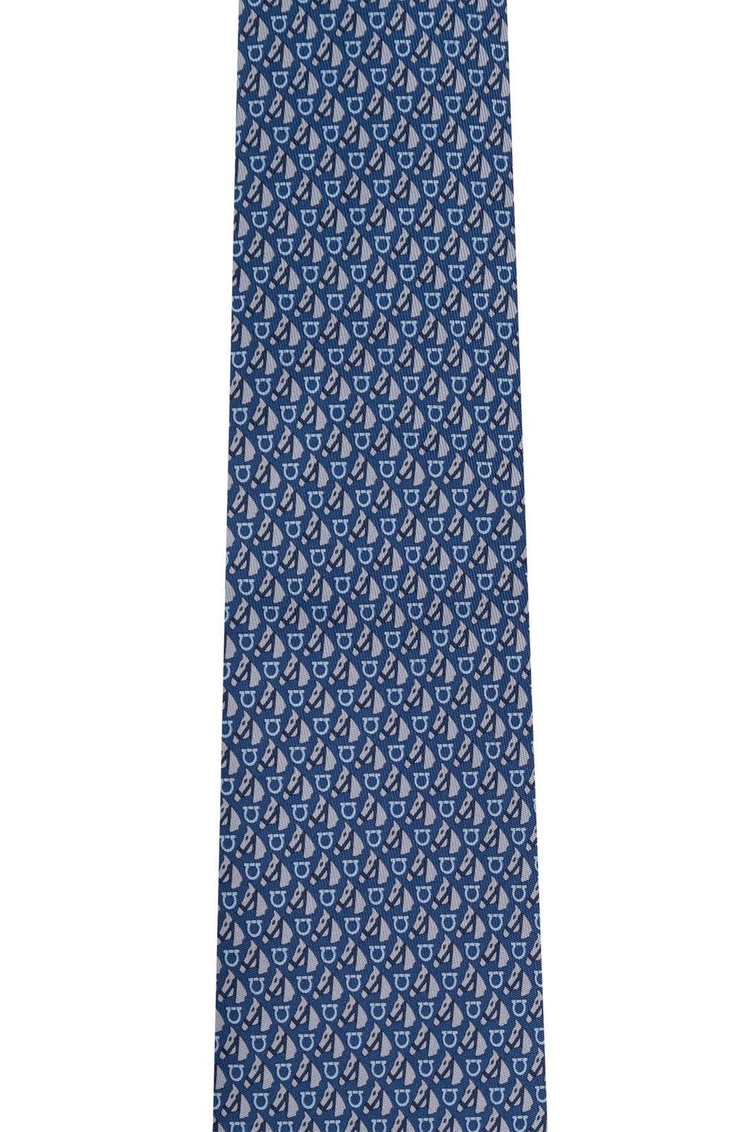 Shop Ferragamo Equestrian Printed Tie In Navy