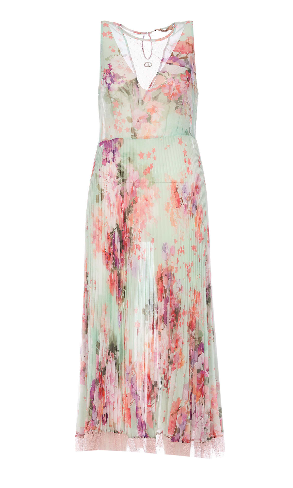 Twinset Plumentis Long Pleated Dress In Multicolor