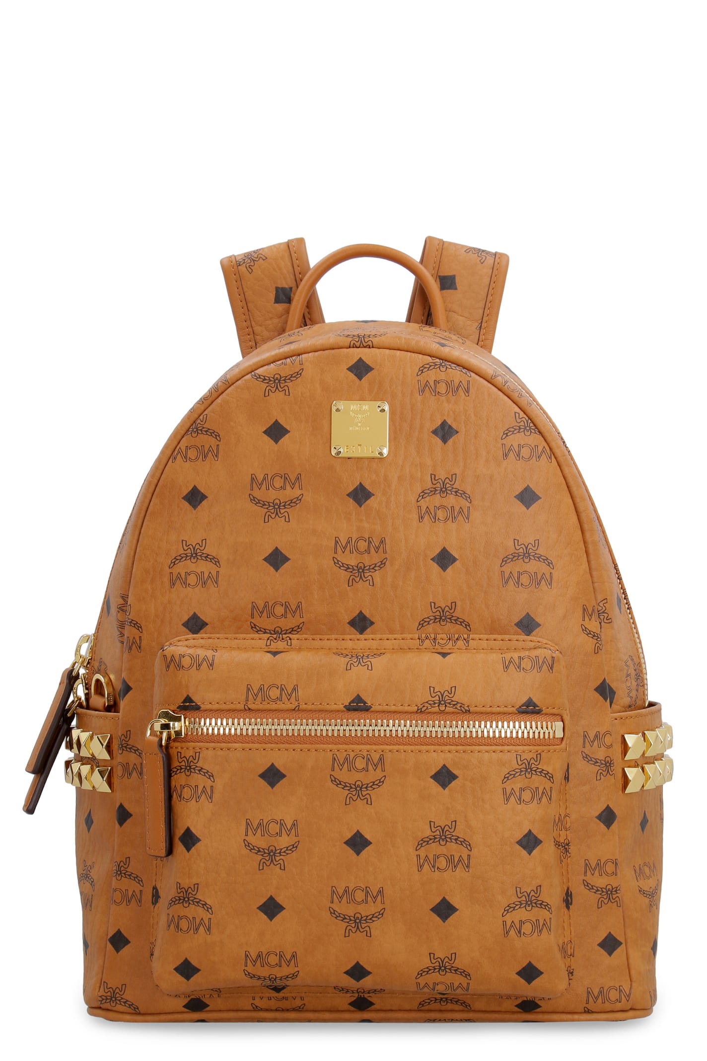 Mcm Stark Backpack In Visetos With Studs In Brown