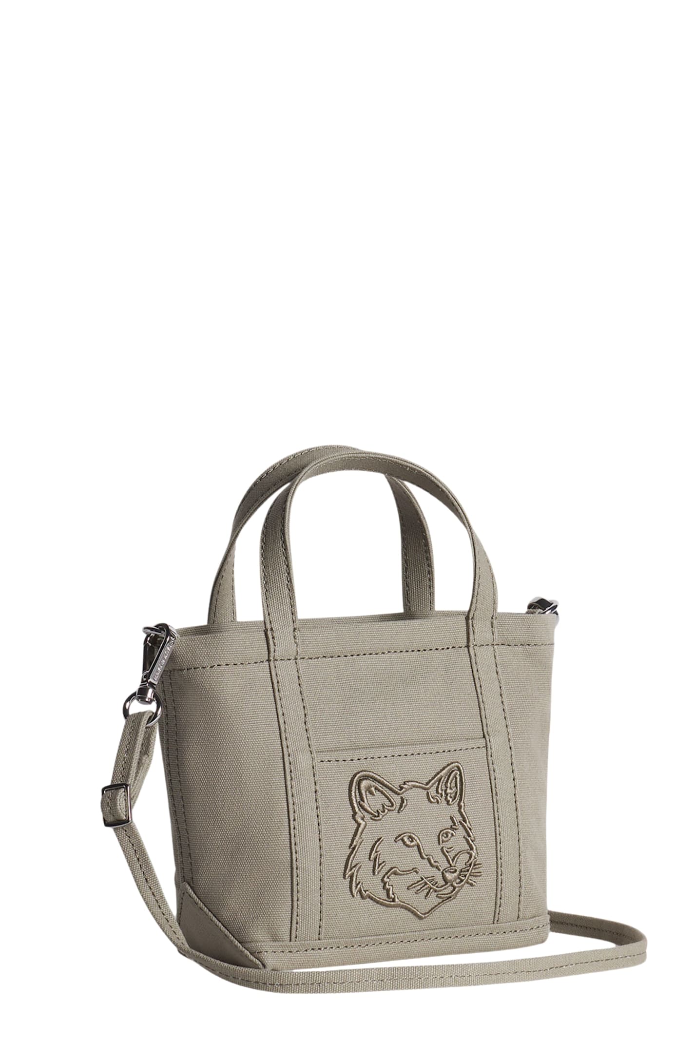 Maison Kitsuné Fox Head Mini Tote In Gray