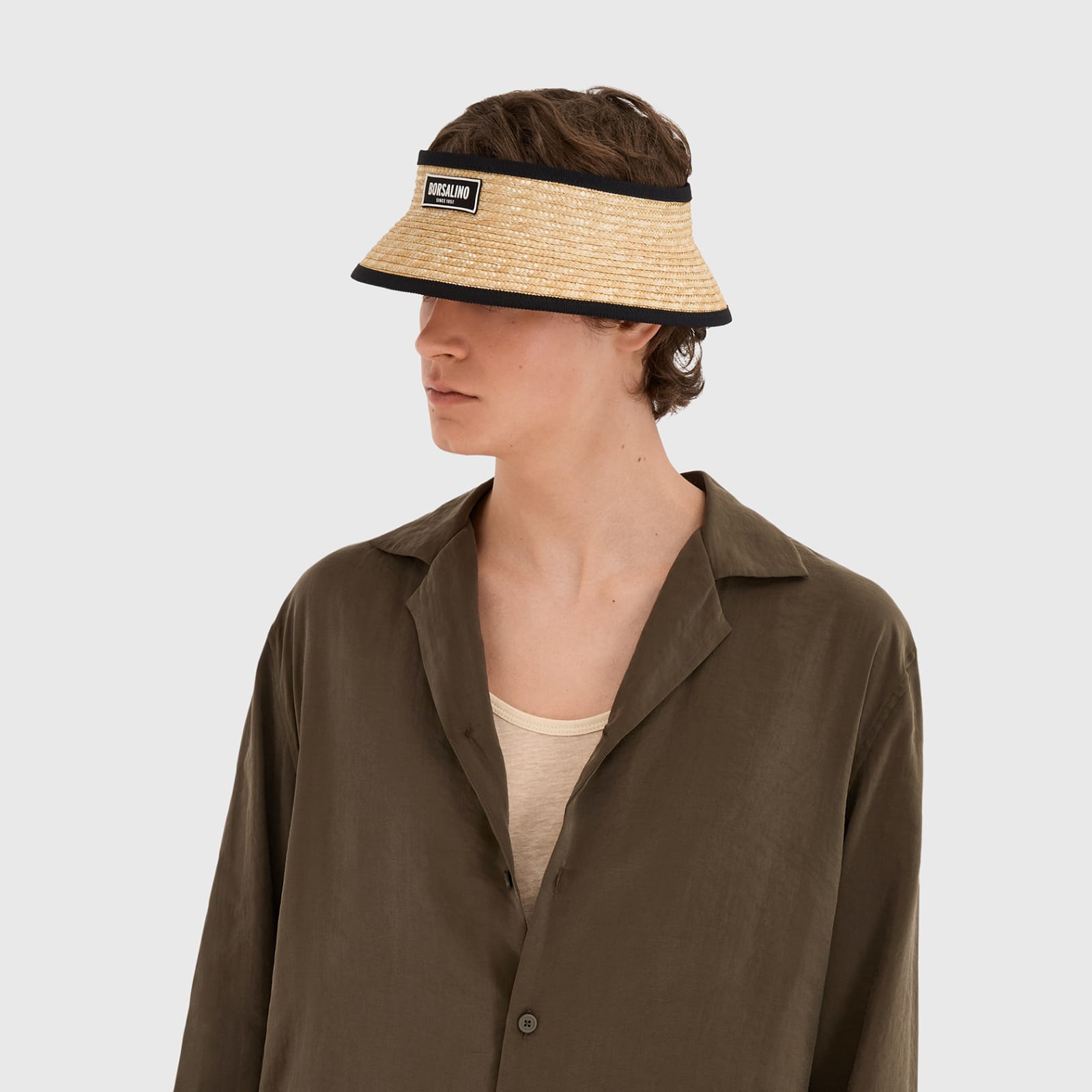 Shop Borsalino Virgilio Visor In Braided Straw In Natural, White Hat Band