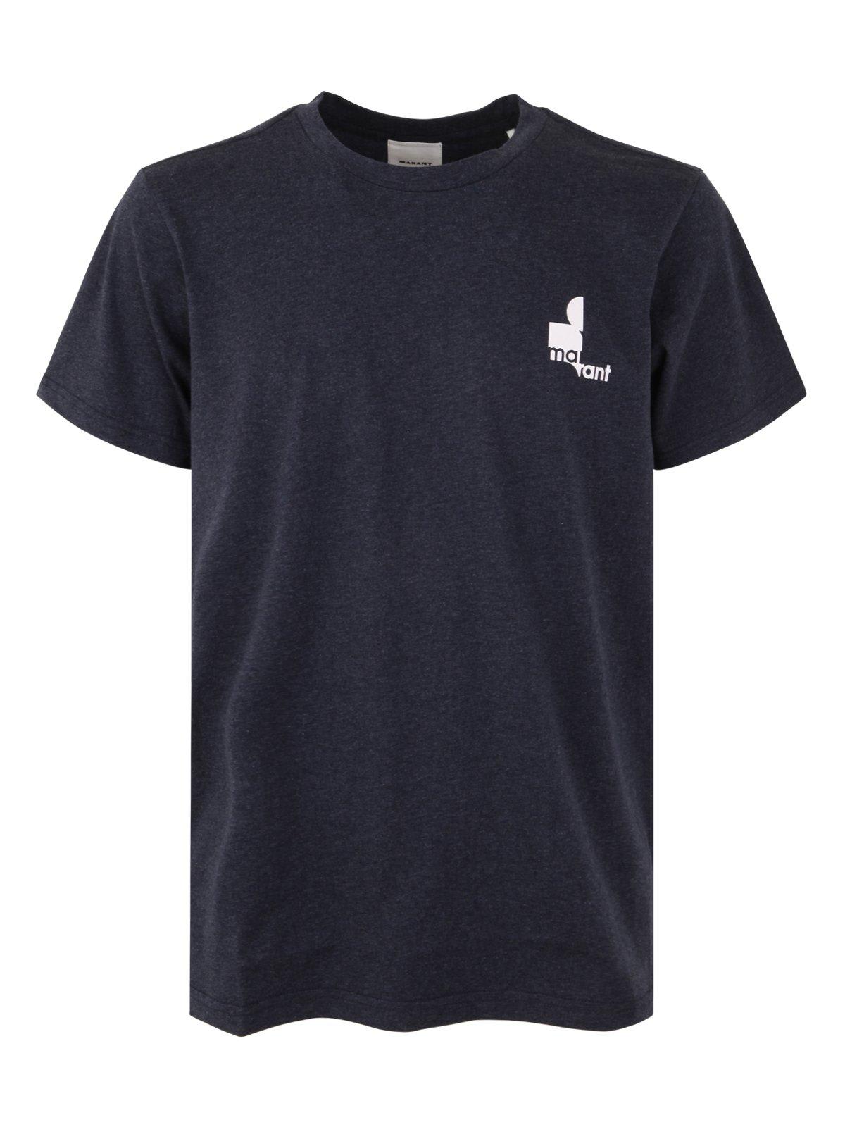Shop Isabel Marant Roundneck Logo Print T-shirt In Navy