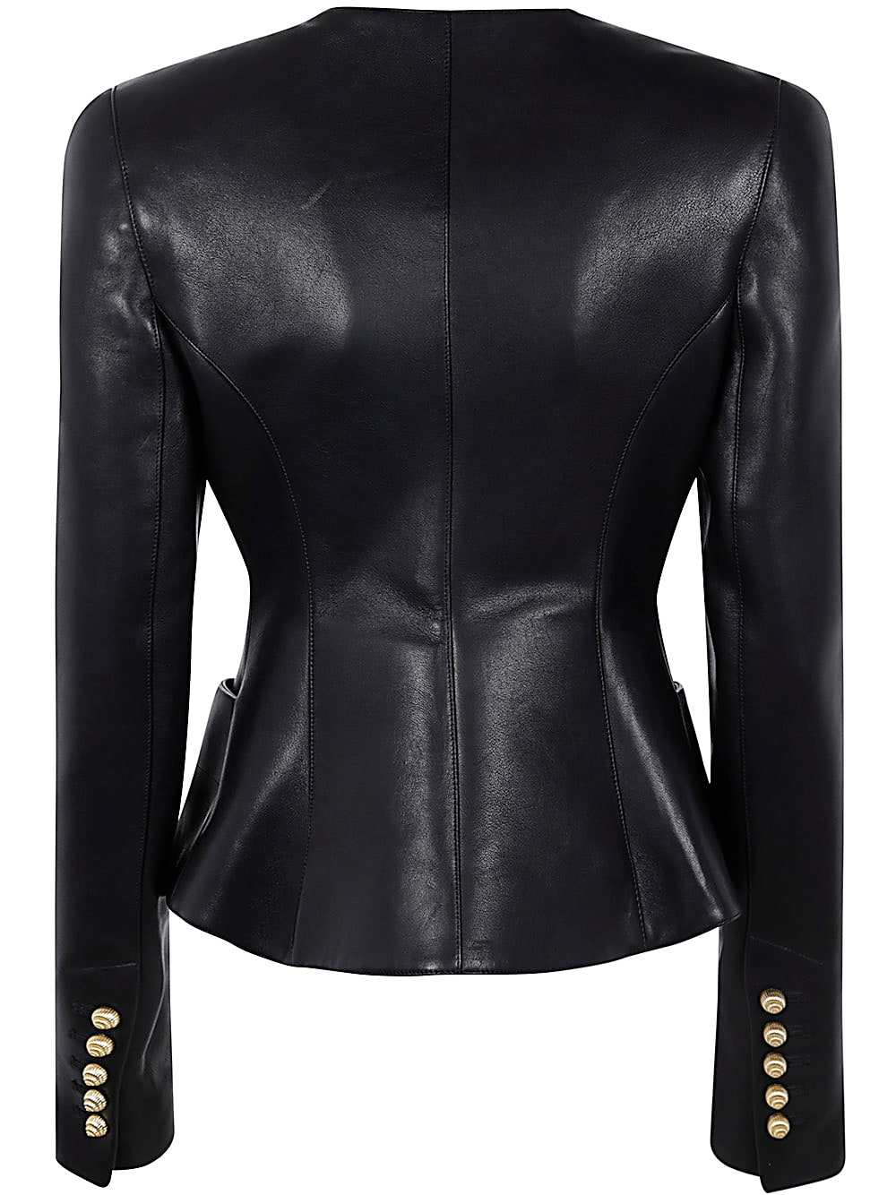 Shop Balmain Collarless Basque Lambskin Jacket In Pa Black