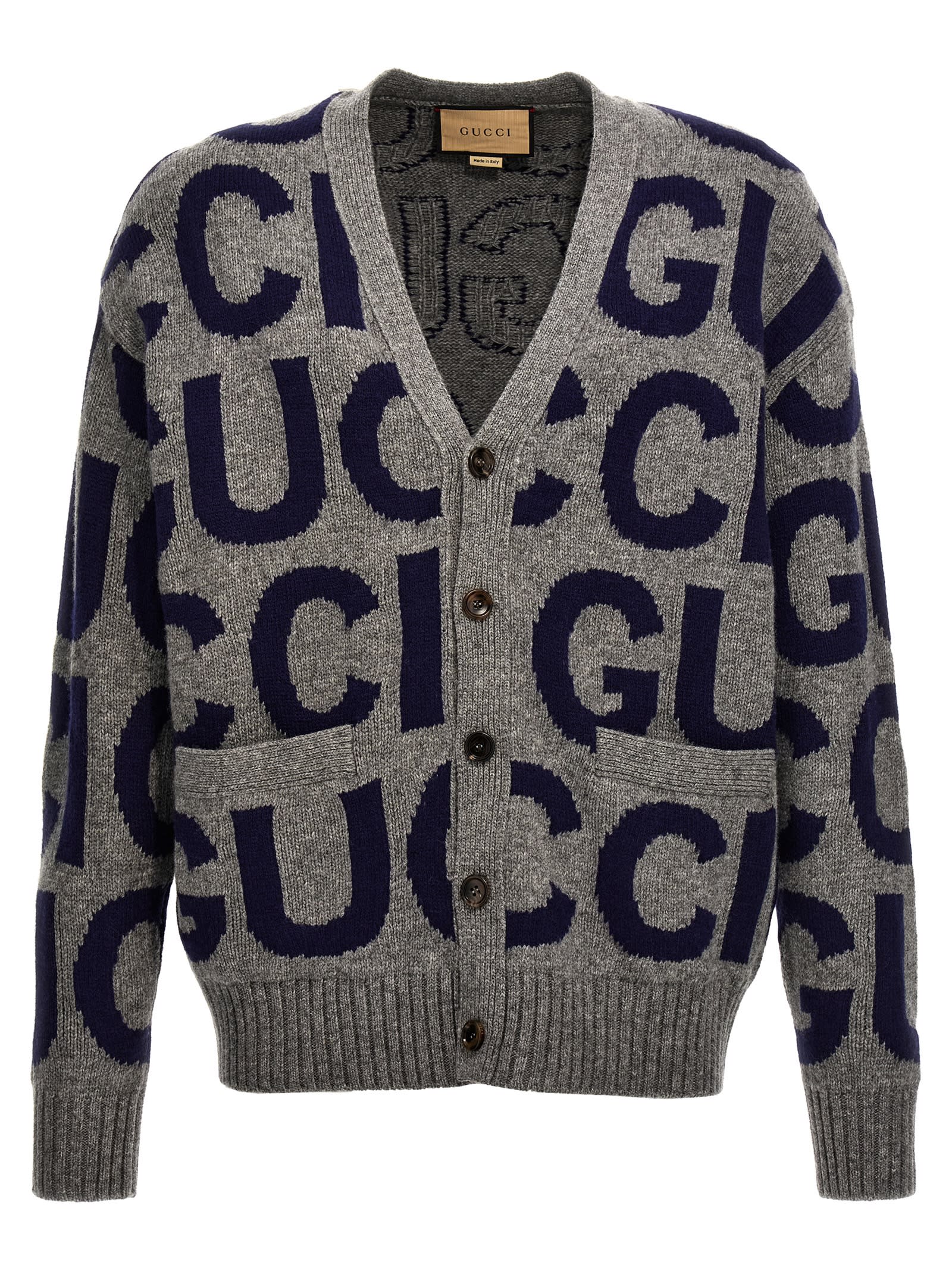 Shop Gucci Logo Cardigan In Gray