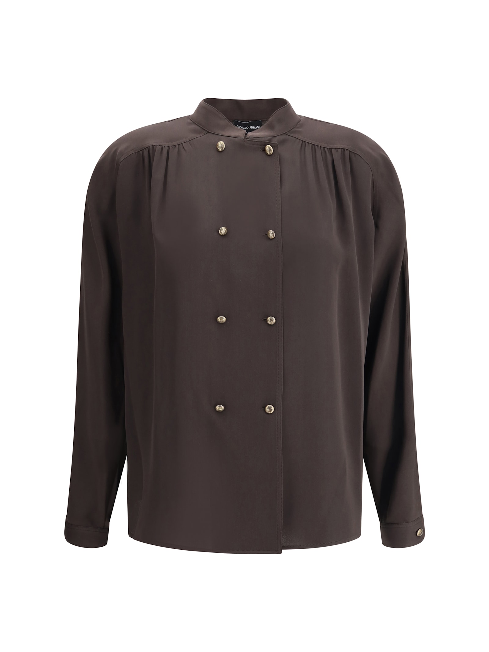 Giorgio Armani Women Doublebreasted Silk Shirt In Brown