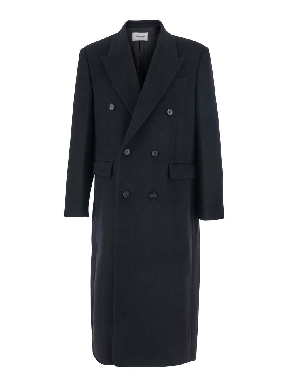 Tonywack Black Double-breasted Coat With Classic Lapels In Wool Blend Man In Black