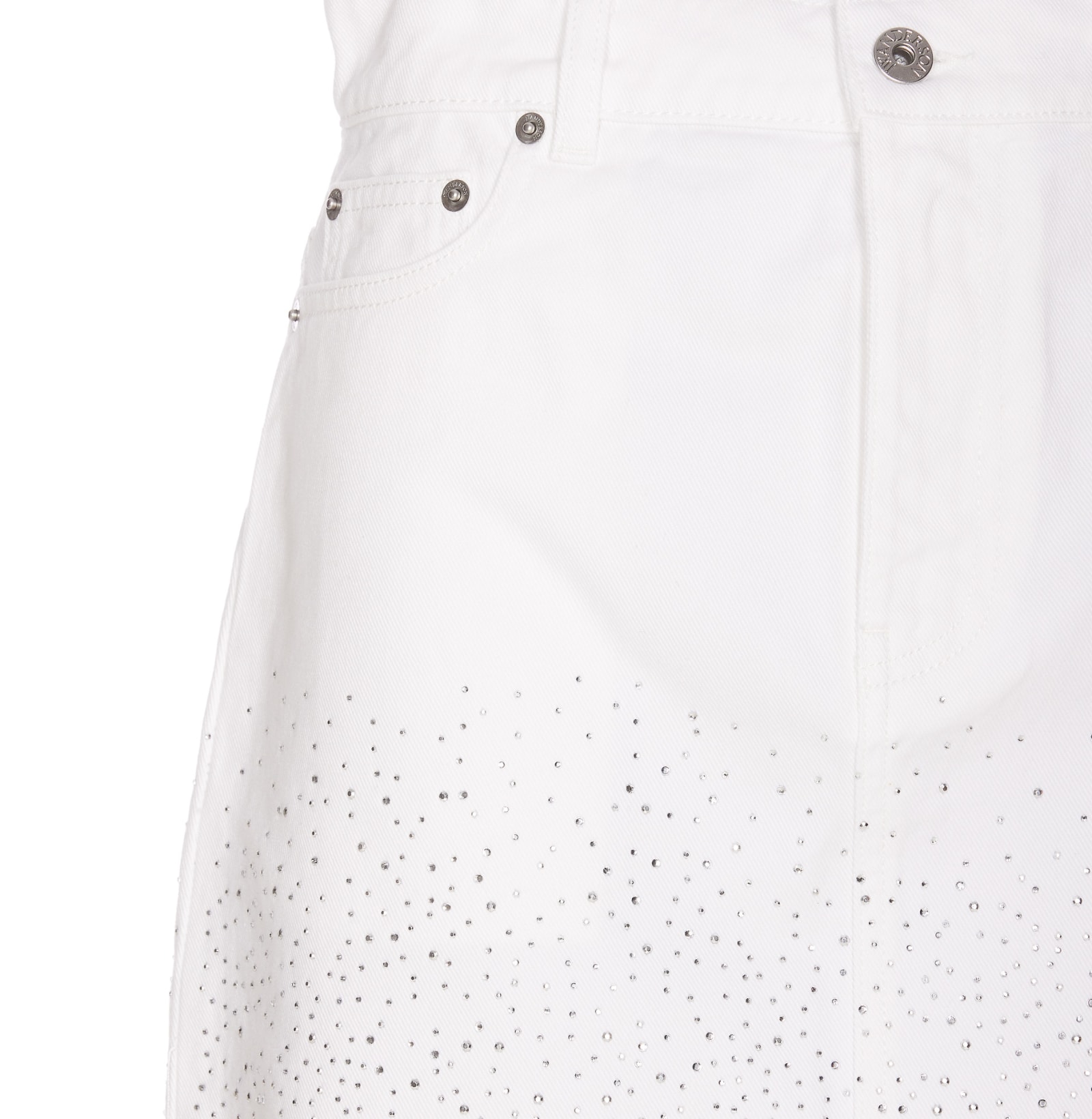 Shop Jw Anderson Crystal Denim Skirt In White