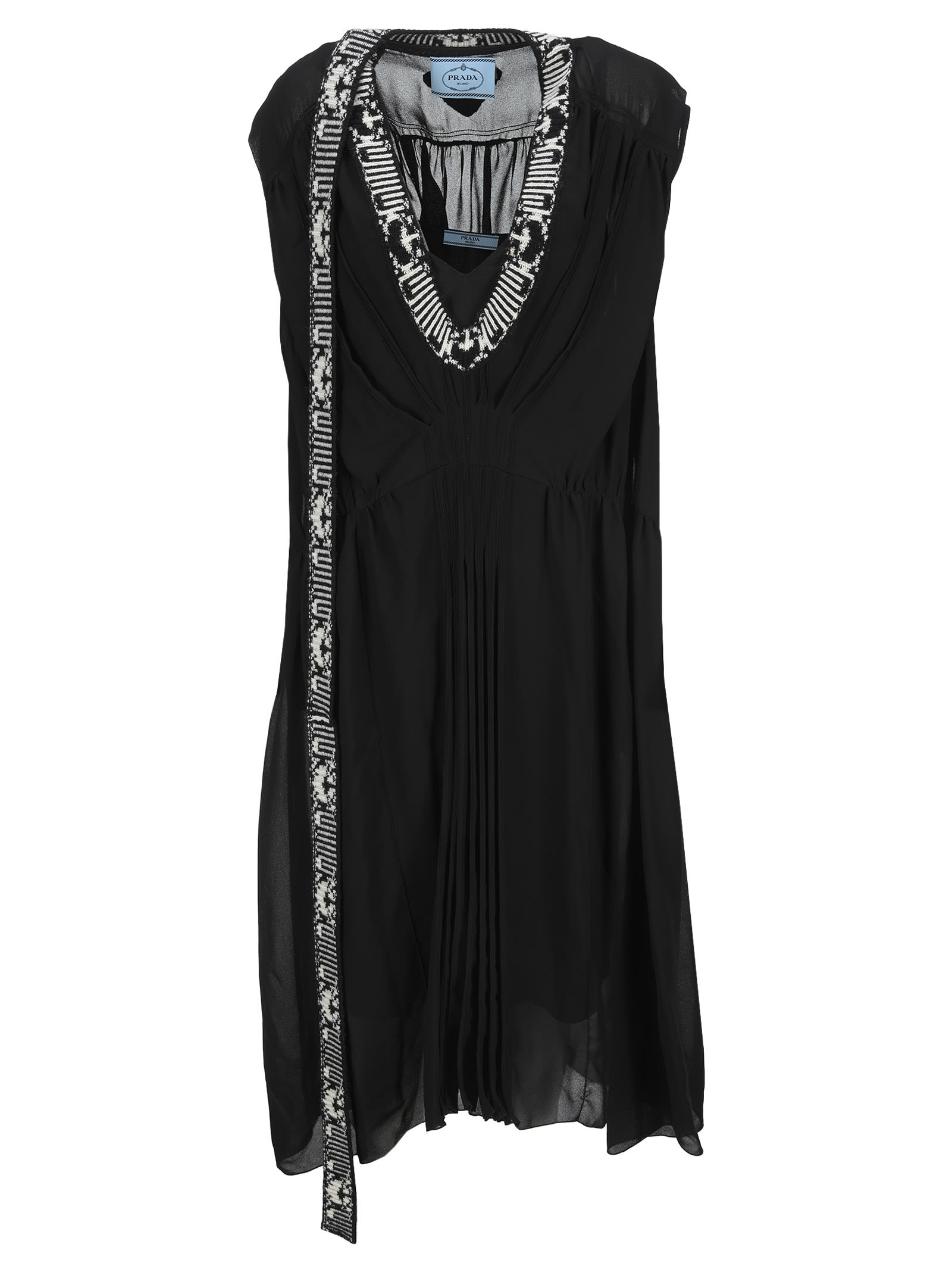 Prada Knit Detail Silk Dress