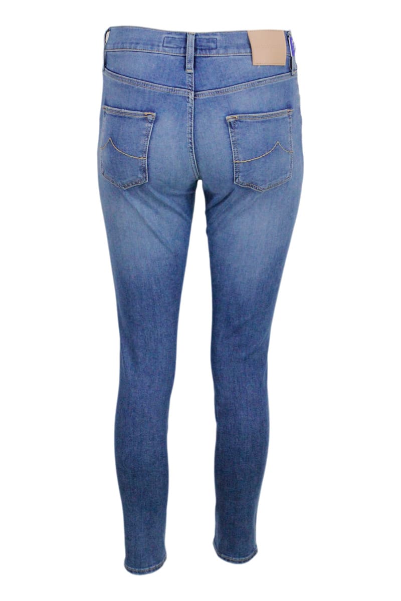 Shop Jacob Cohen Light Jeans In 5-pocket Stretch Denim With Slim Fit At The Ankle With Zip Closure And Tears