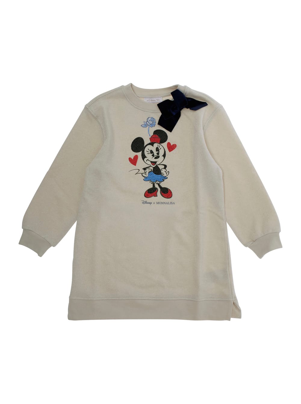 Monnalisa White Crewneck With Bow Detail On The Front And Print On The Front In Cotton Blend Baby In White