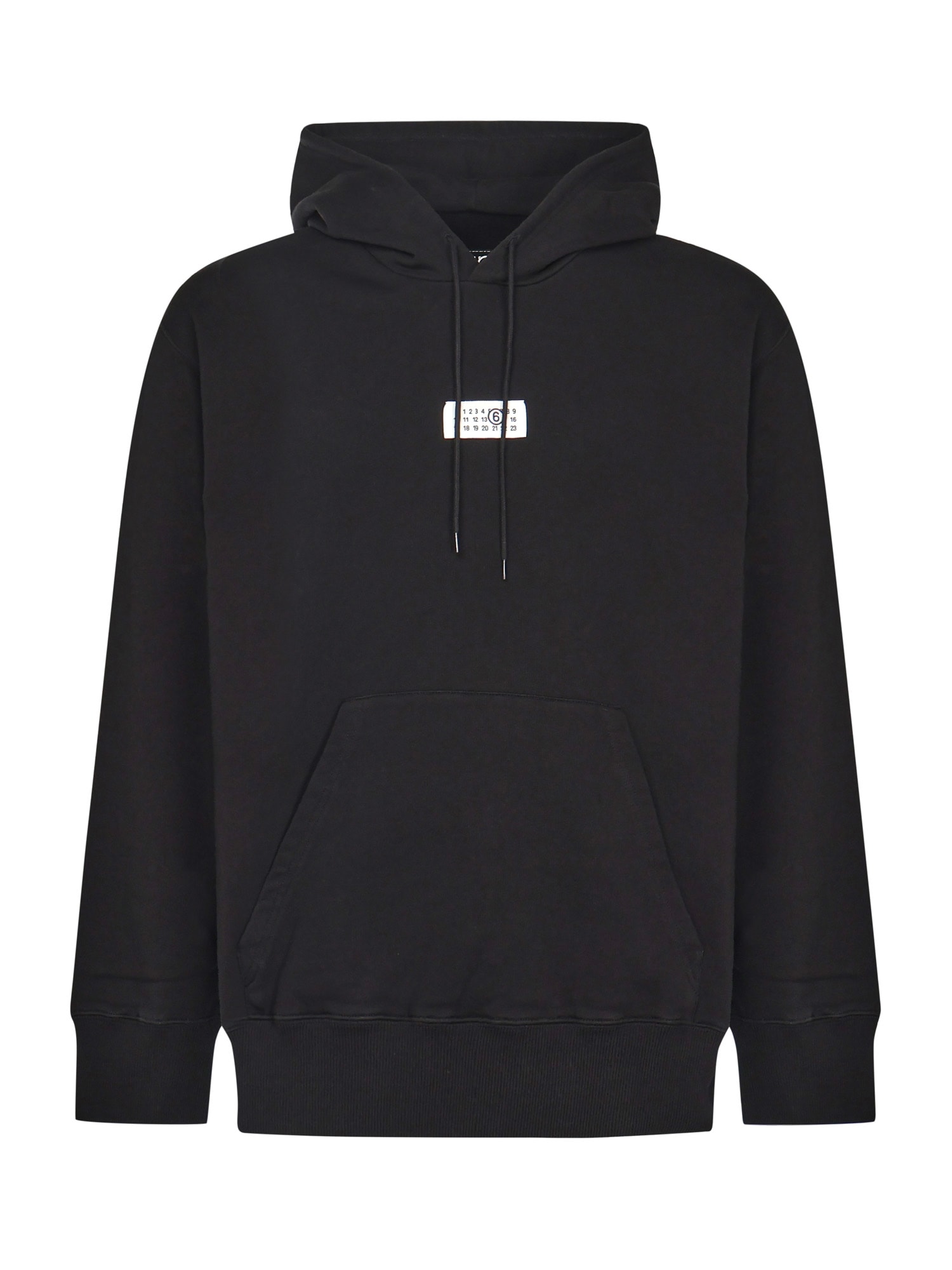 Mm6 Maison Margiela Mm6 By Maison Margiela Emblazoned Black Hoodie With Drawstring And Ribbed Finishes In Black