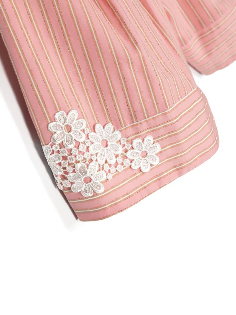 Shop Simonetta Pink Lamé Striped Shorts With Lace