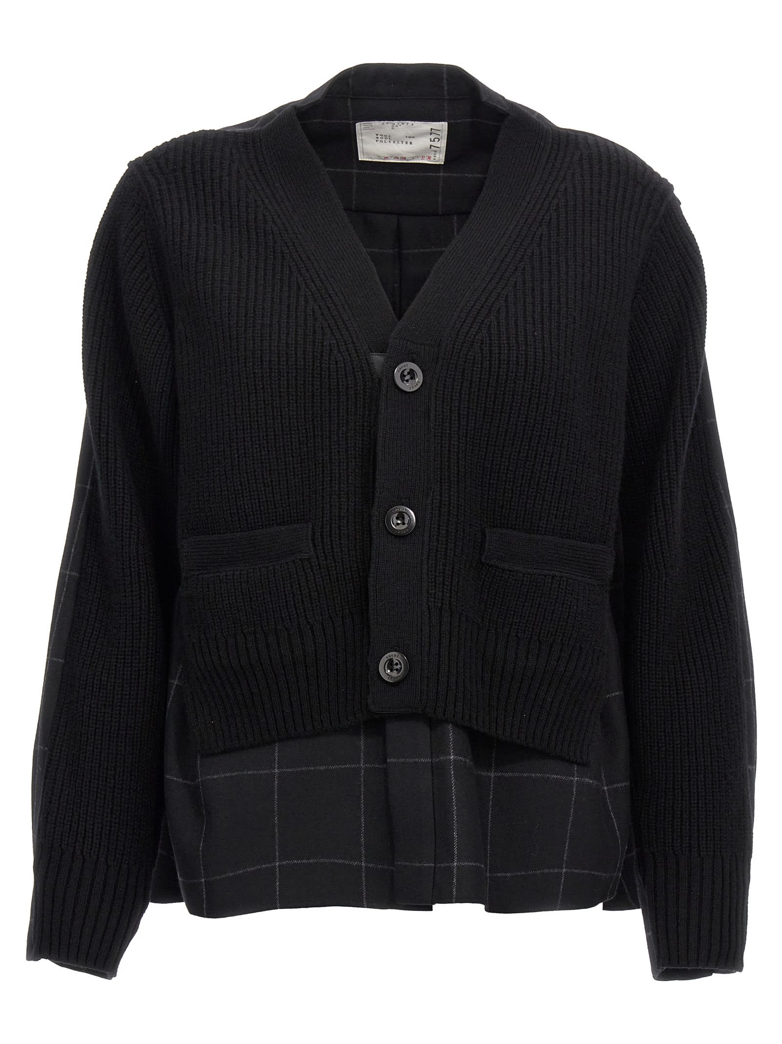 SACAI WINDOWPANE KNIT CARDIGAN 