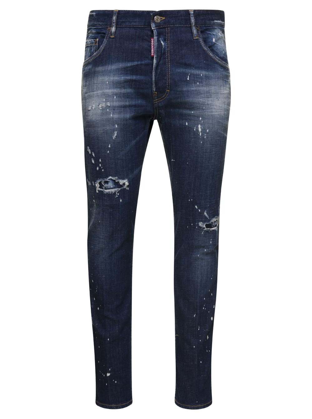 Dsquared2 Dark Blue Skater Jeans With Destroyed Detailing And Paint Stains In Cotton Denim Man Dsquared2