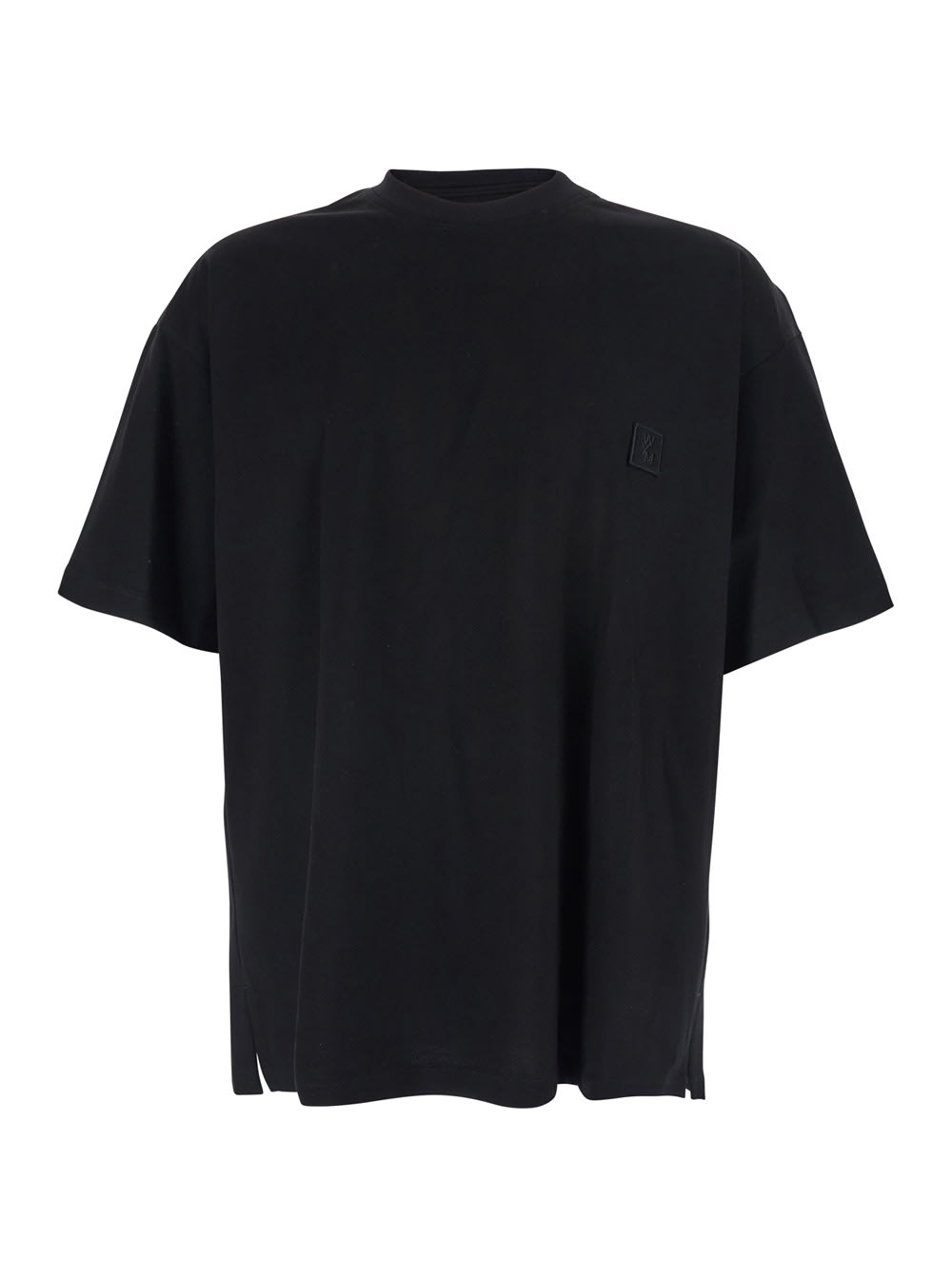 Wooyoungmi Black Crewneck T-shirt With Logo Patch On The Front And Floral Motif On The Rear In Cotton Man In Black