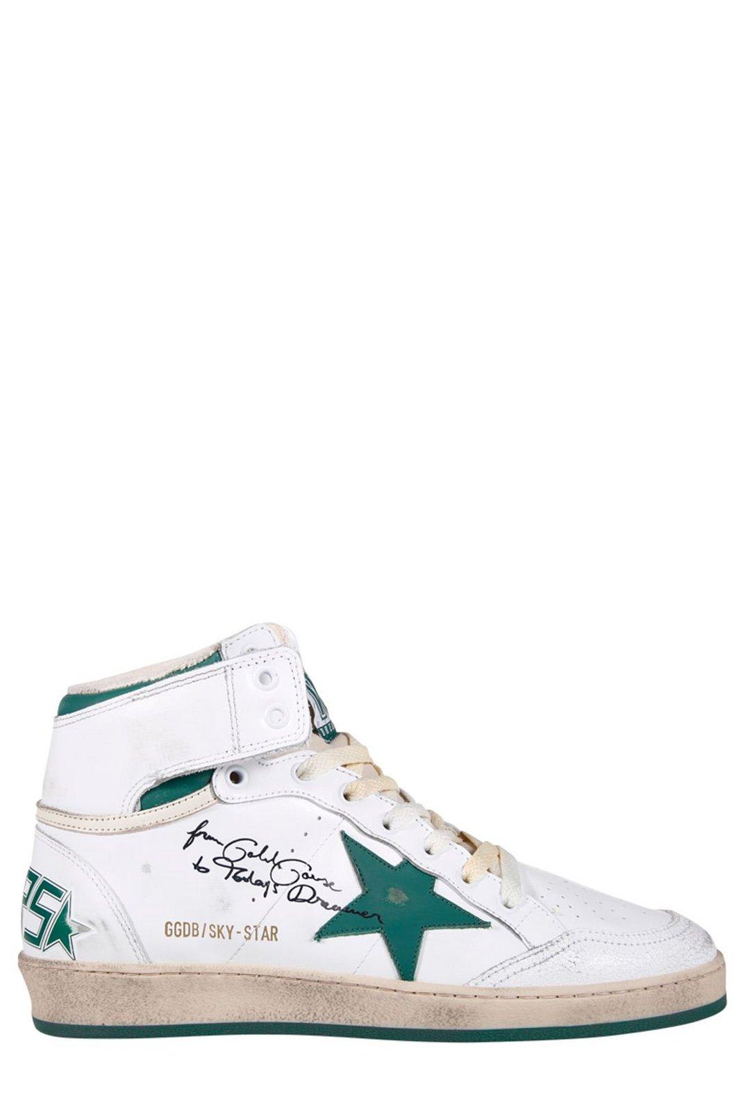 Shop Golden Goose Sky Star Lace-up Sneakers In White/green