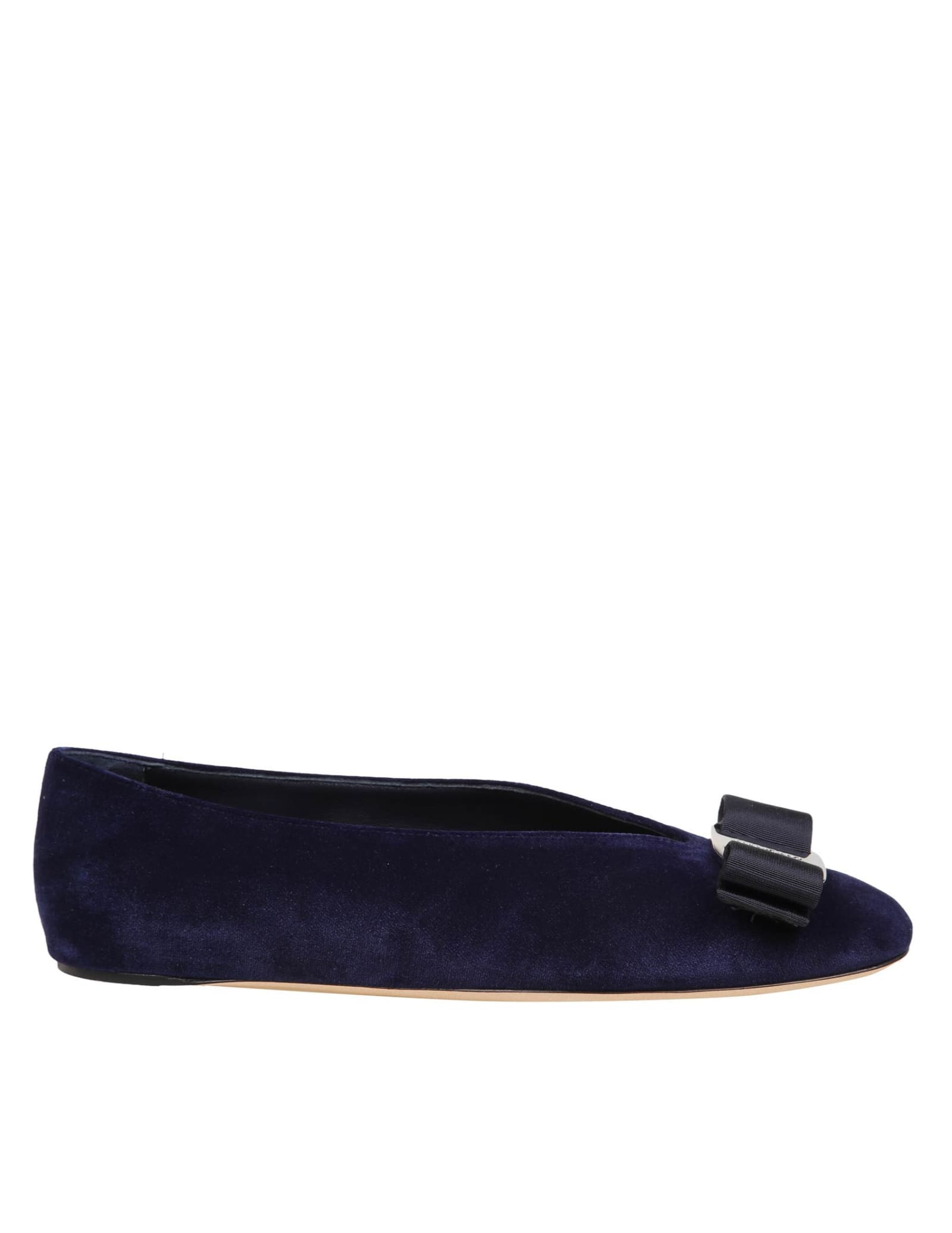 Shop Ferragamo Vanna Ballerina In Blue Velvet