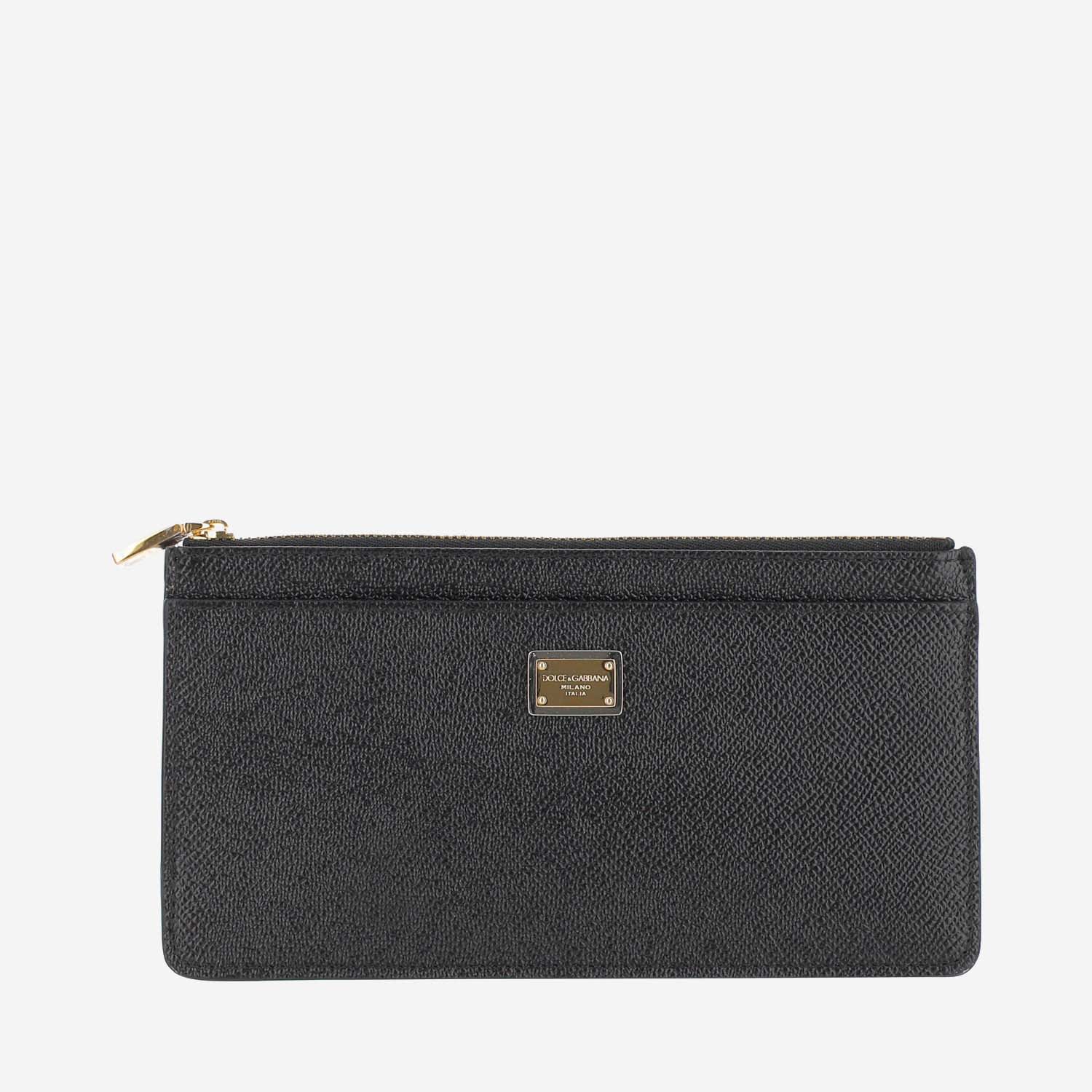 Dolce & Gabbana Dauphine Leather Card Case With Zipper In Black