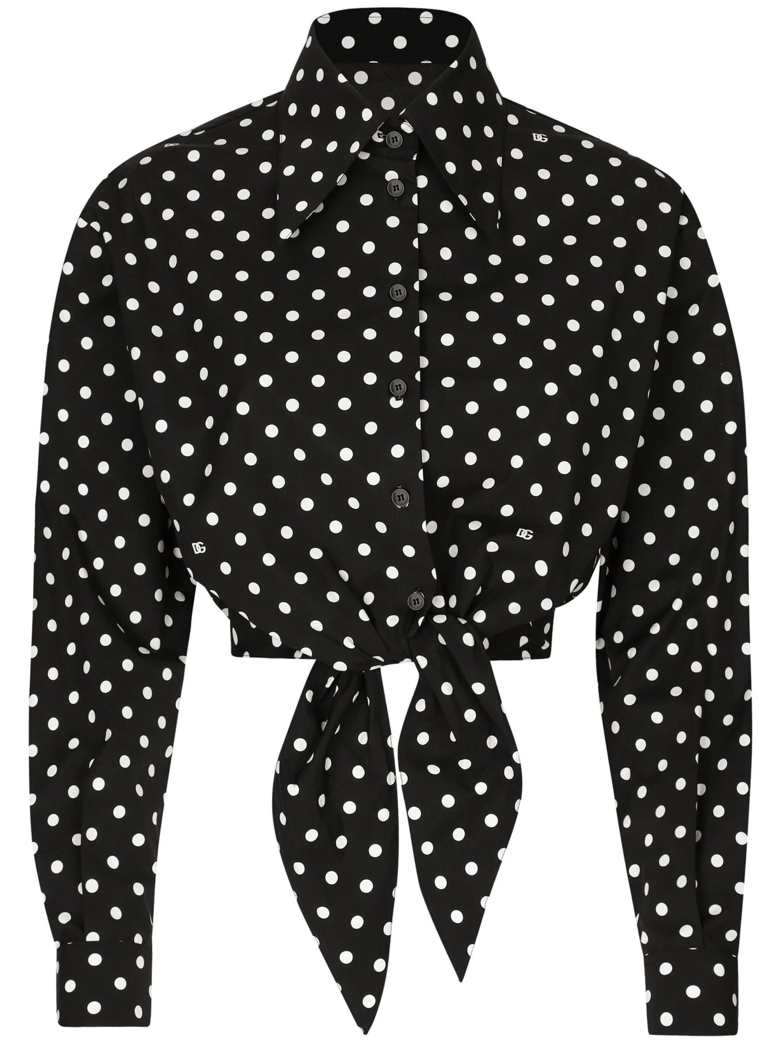 Dolce & Gabbana Printed Polka-dot Cotton-blend Poplin Shirt In Hnzqw Nero Bianco