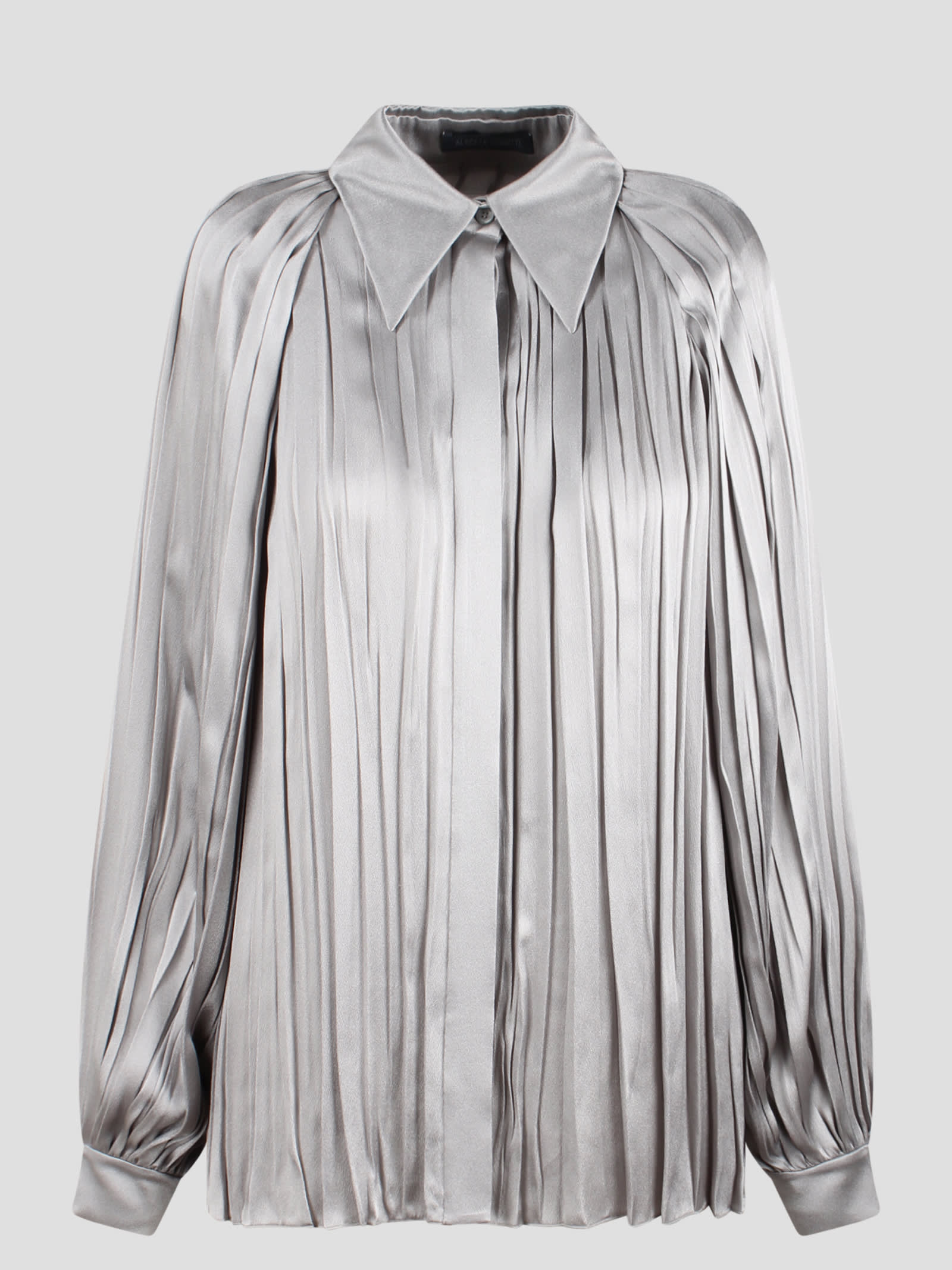 Shop Alberta Ferretti Satin Pleated Shirt In Grey