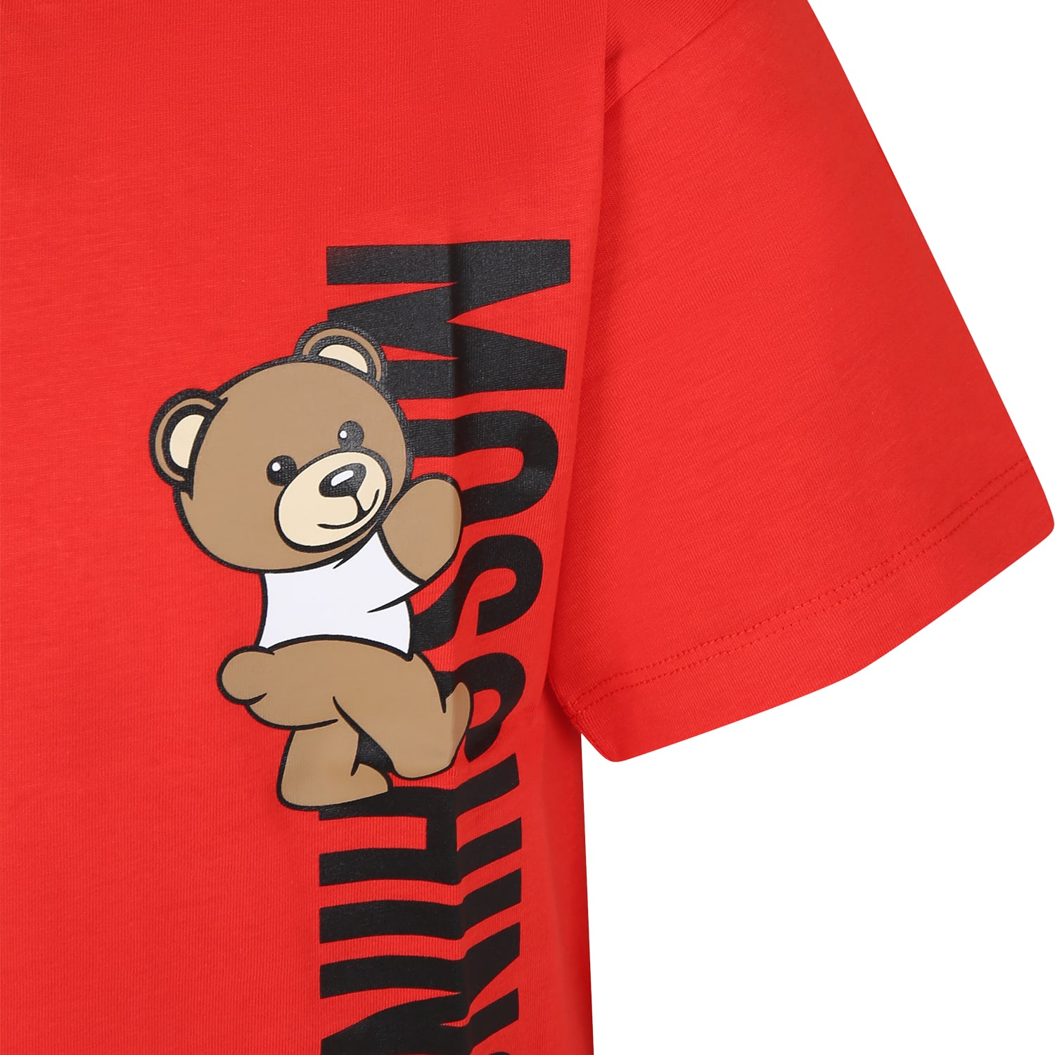 Shop Moschino Red T-shirt For Kids With Teddy Bear And Logo