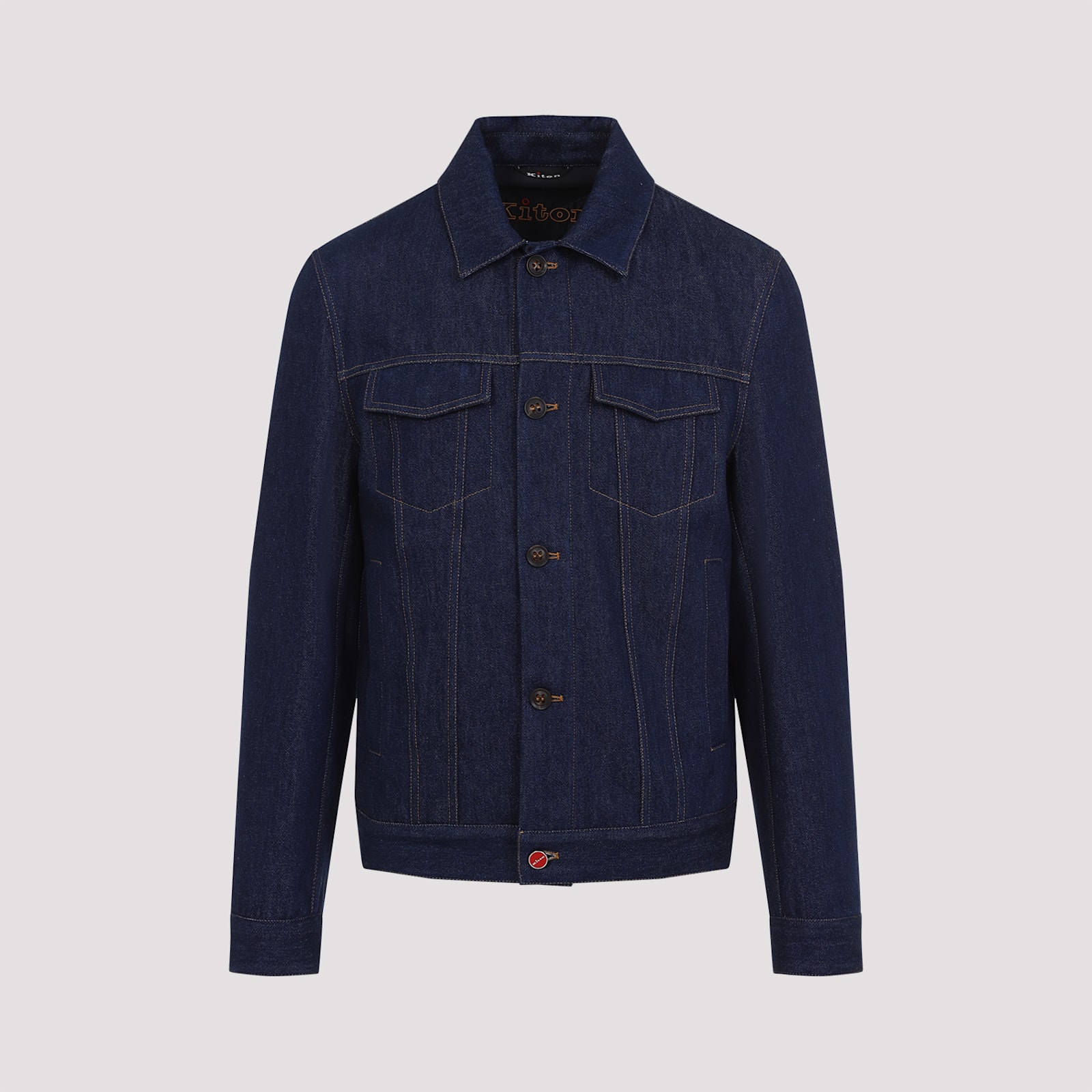 Kiton Cotton Jacket With Pointed Collar And Chest Pockets In Blu