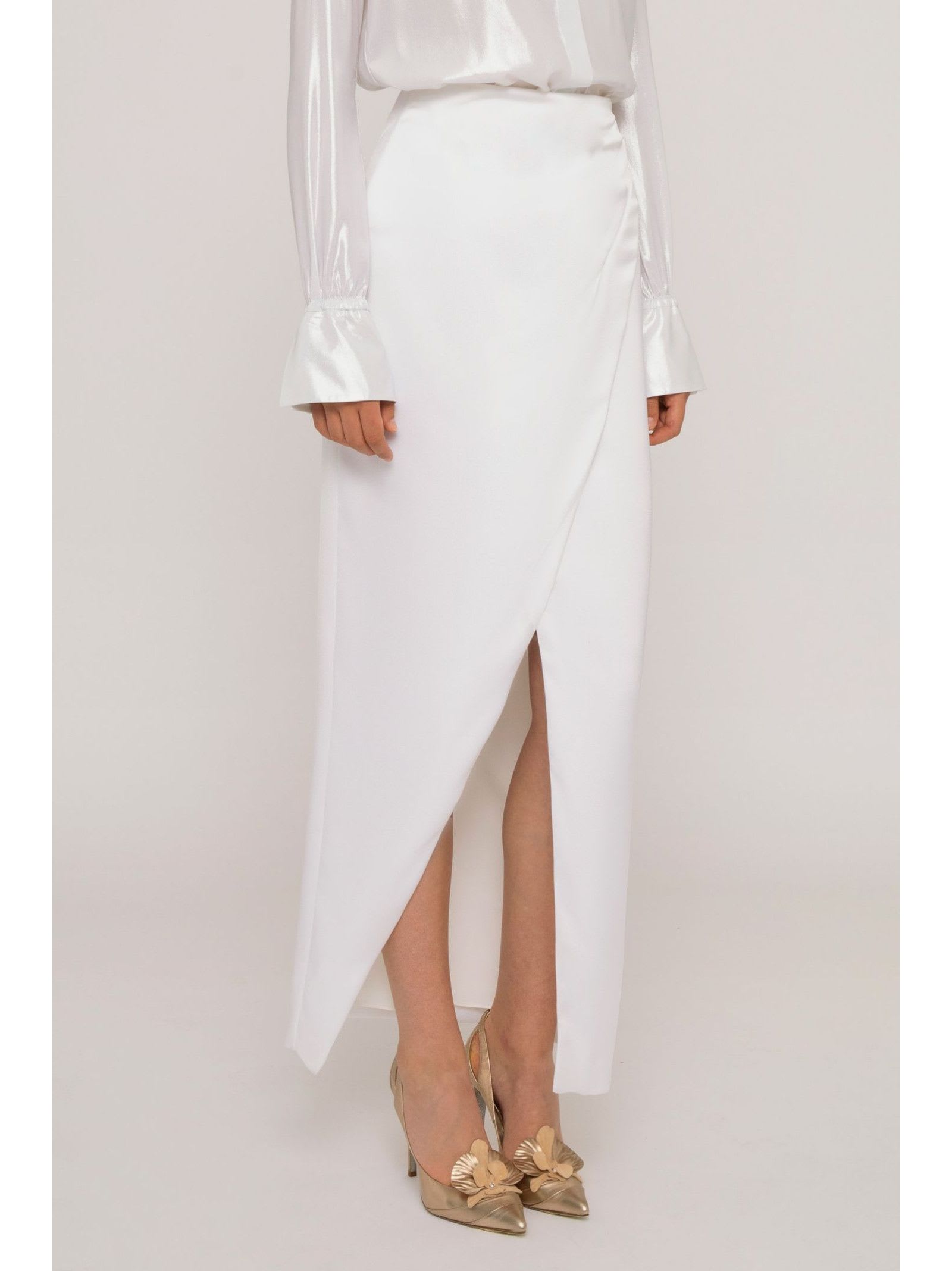 Genny Slit-detail Pencil Skirt In White