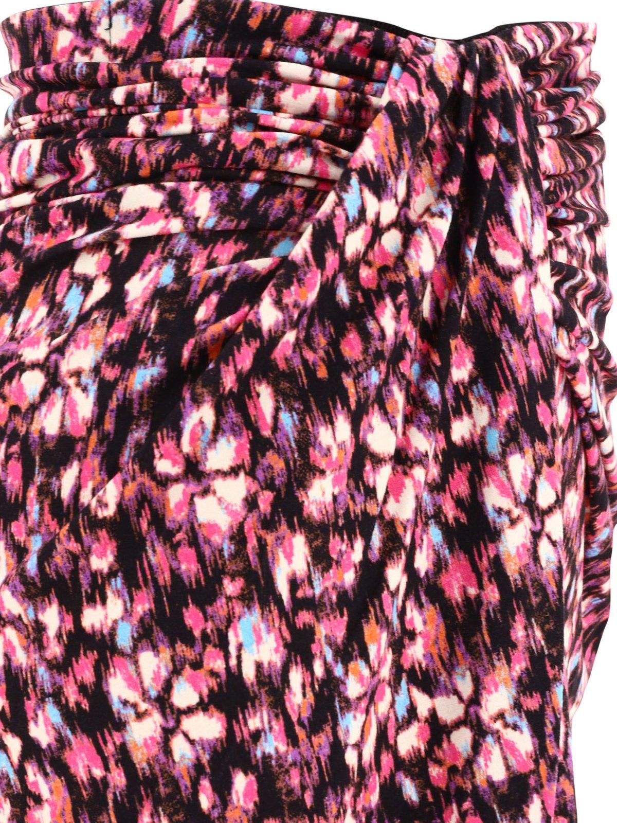 Shop Marant Etoile Floral-printed Twist-detailed Crepe Skirt In Midnight Pink