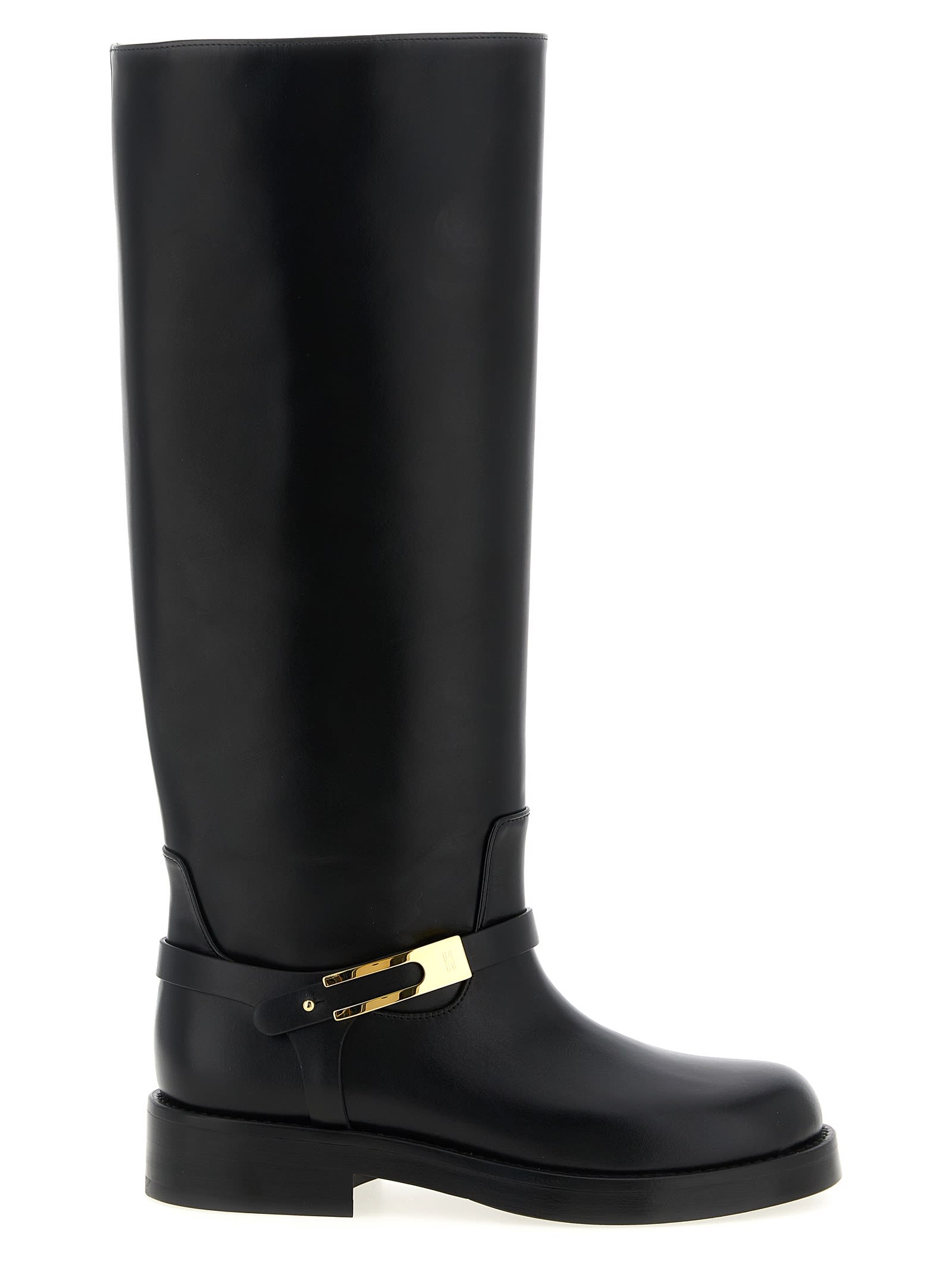 Elisabetta Franchi Logo Strap Boots In Black