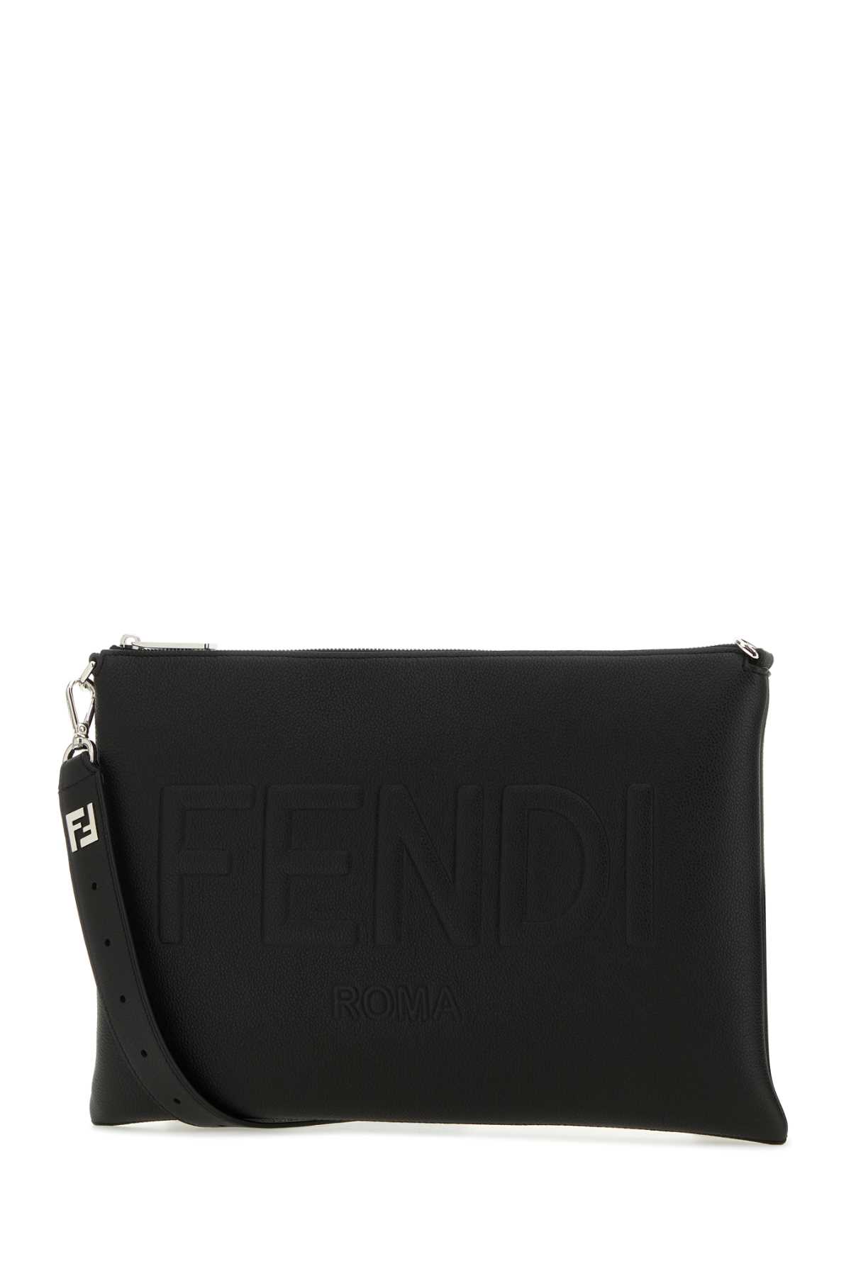 Shop Fendi Black Leather  Roma Shoulder Bag