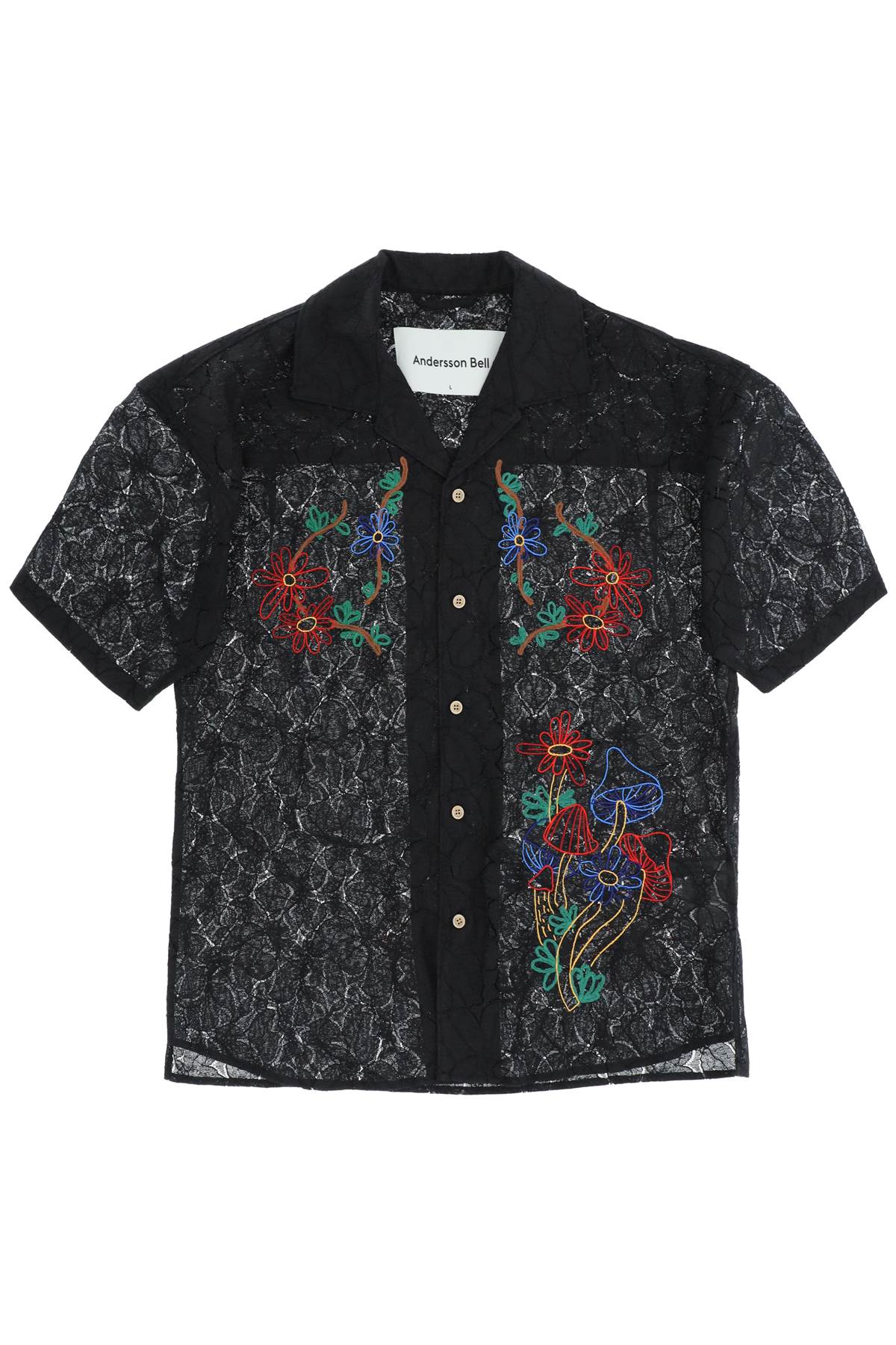 Andersson Bell Lace Shirt Featuring Embroidered Flowers And Mushrooms