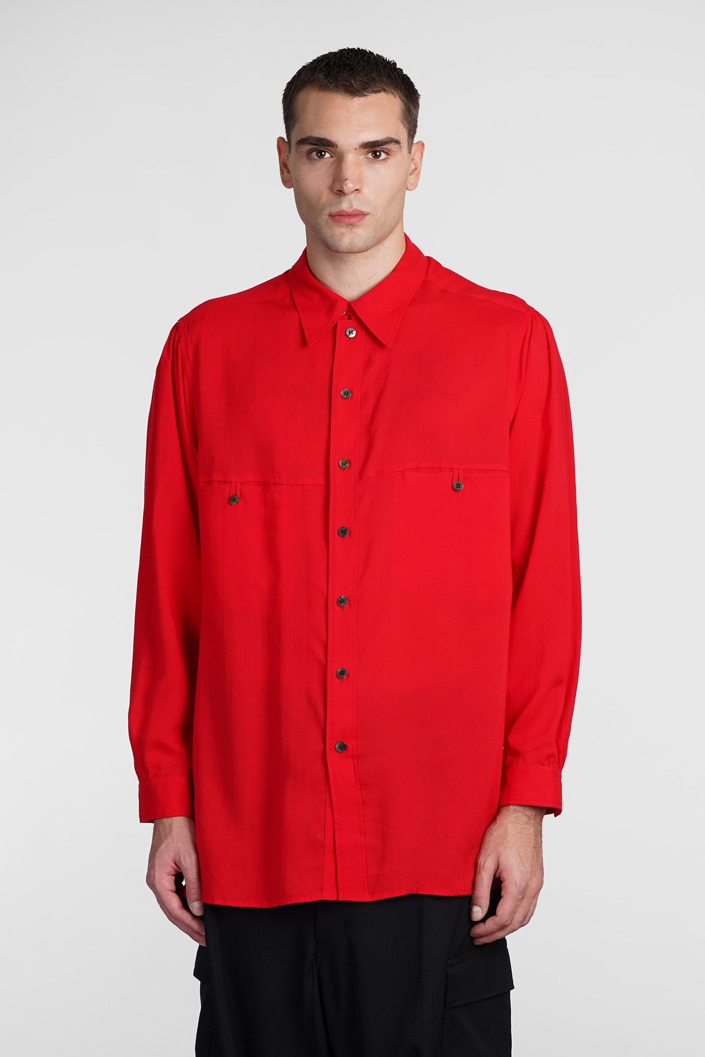 Shop Yohji Yamamoto Shirt In Red Cellulose