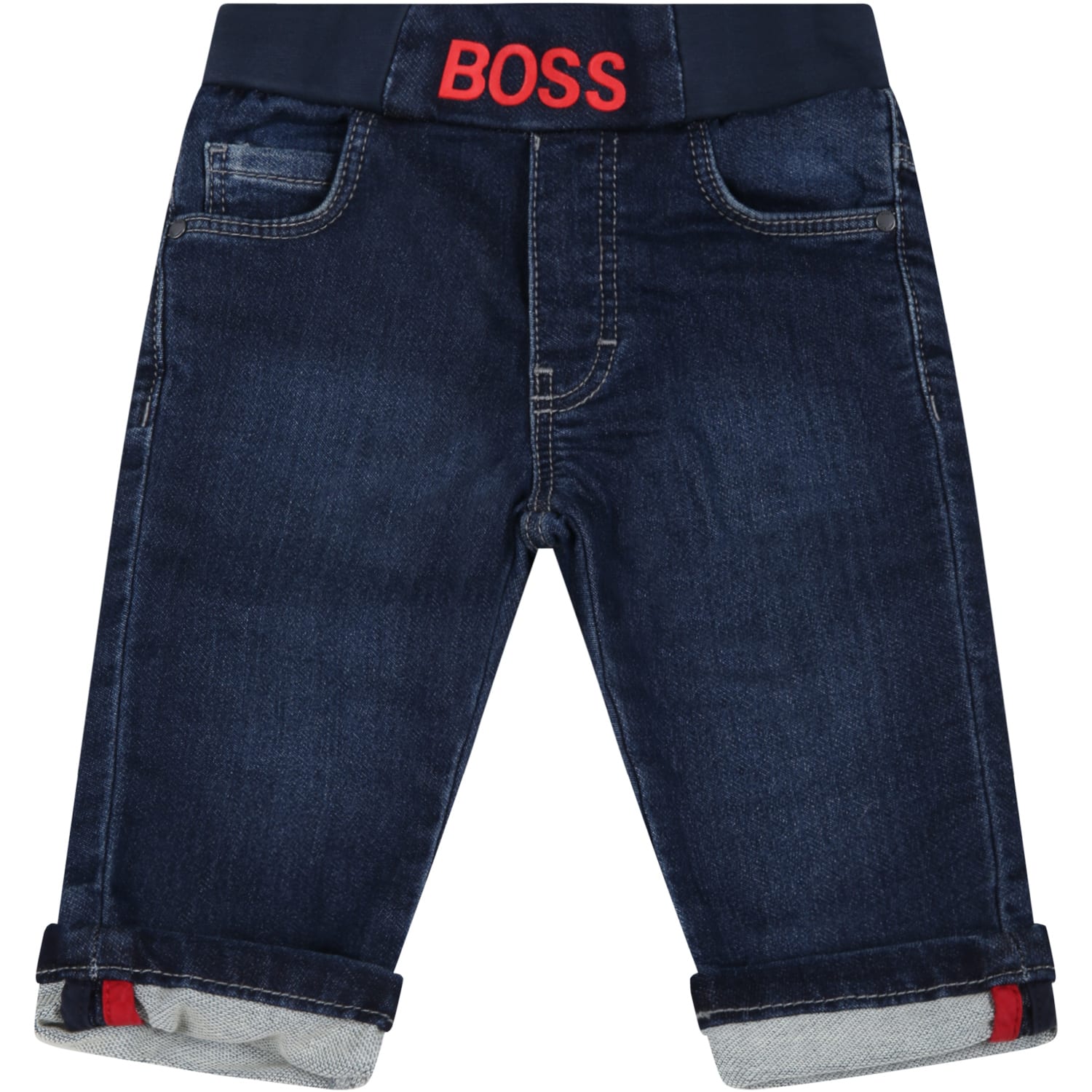 Hugo Boss Blue Jeans For Baby Boy With Red Logo