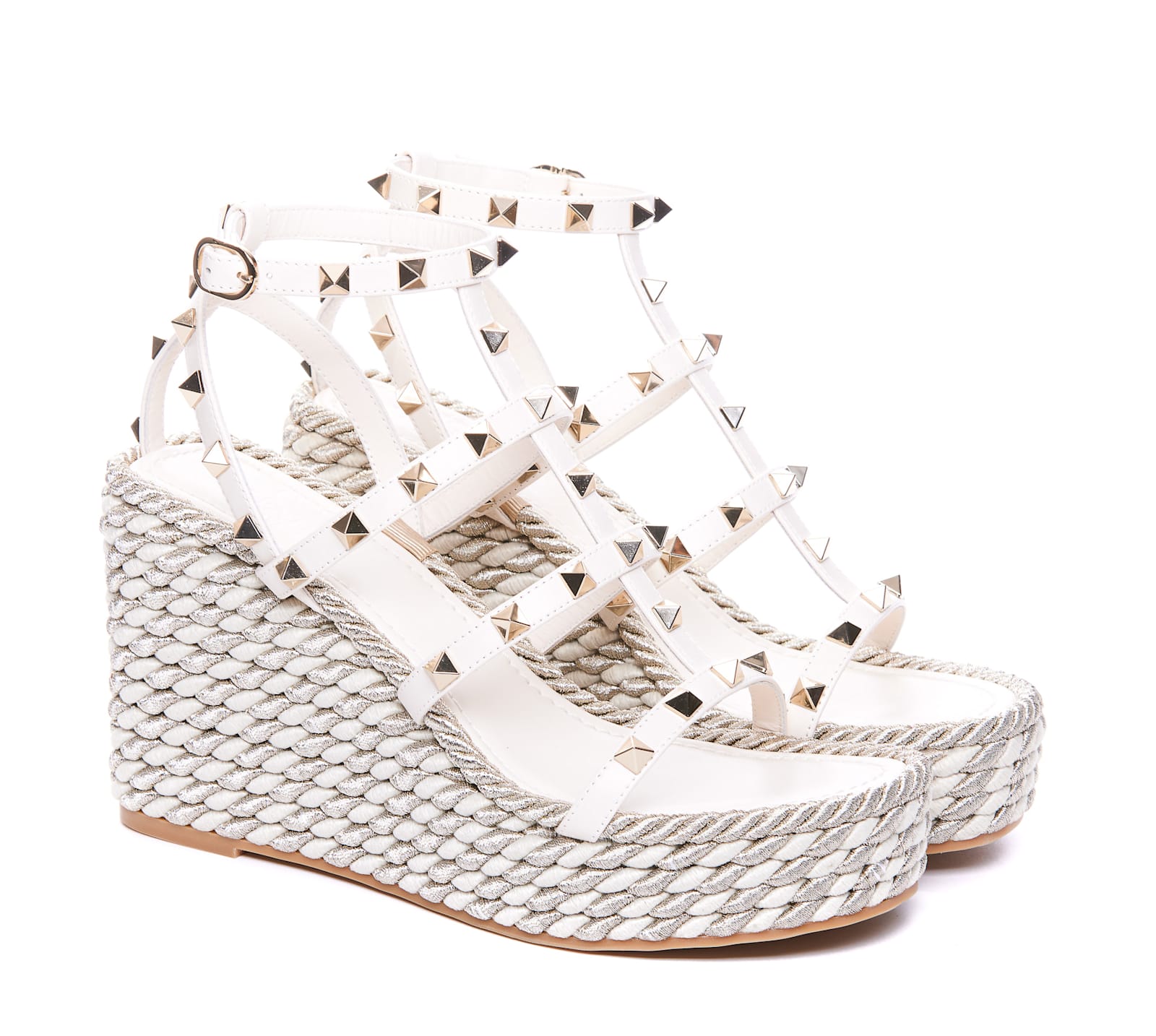 Valentino Garavani Women Rockstud Wedged Sandals In White