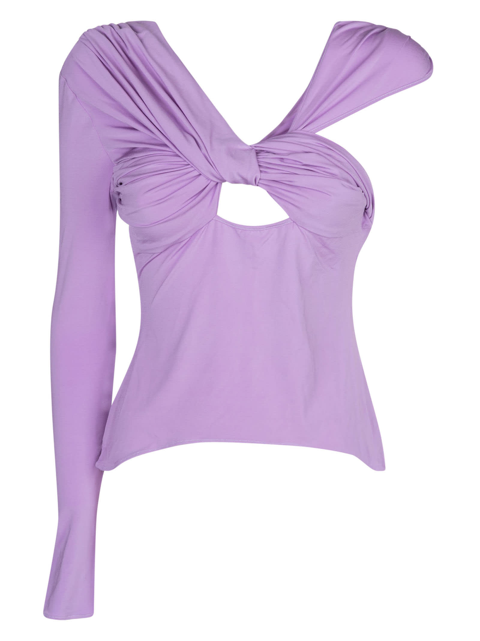 Shop Nensi Dojaka One-sleeve V-neck Draped Top In Lavender