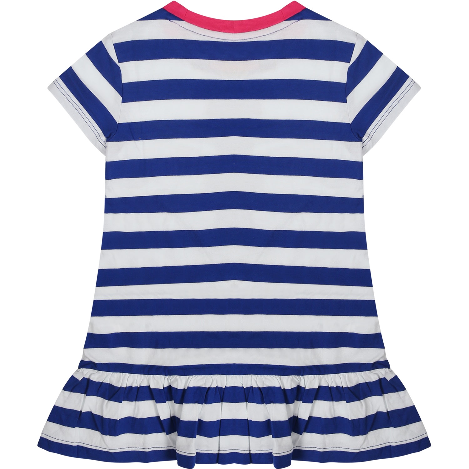 Shop Ralph Lauren Blue Dress For Baby Girl With Polo Bear In Multicolor