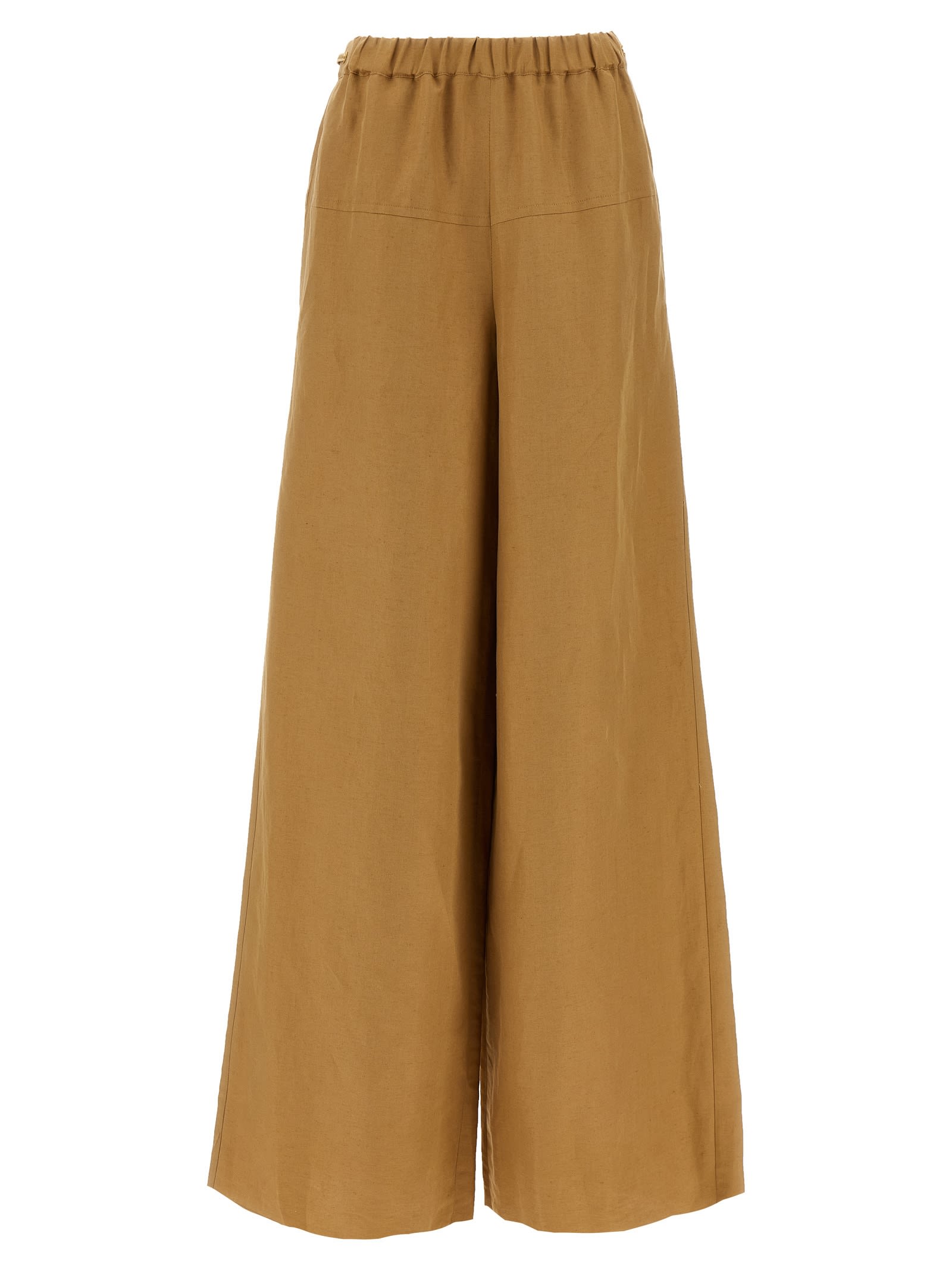 Max Mara Wide Linen And Silk Trousers In Brown