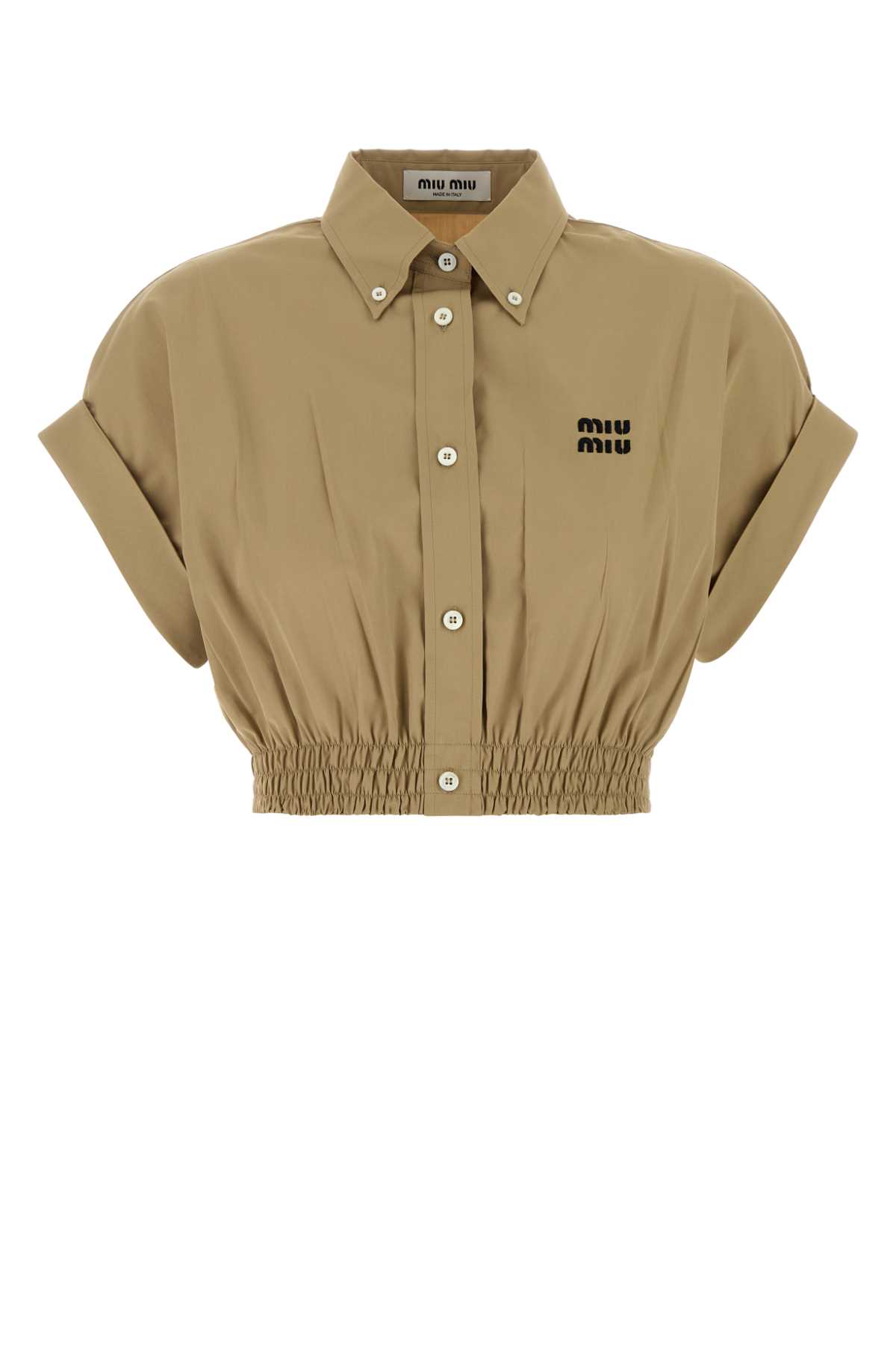Miu Miu Camel Poplin Shirt In Brown